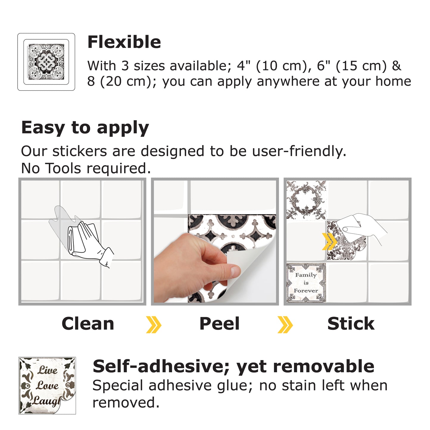 WT1517 - English Quote Retro Brown Tile Sticker - 15 cm x 15 cm - 24 pcs