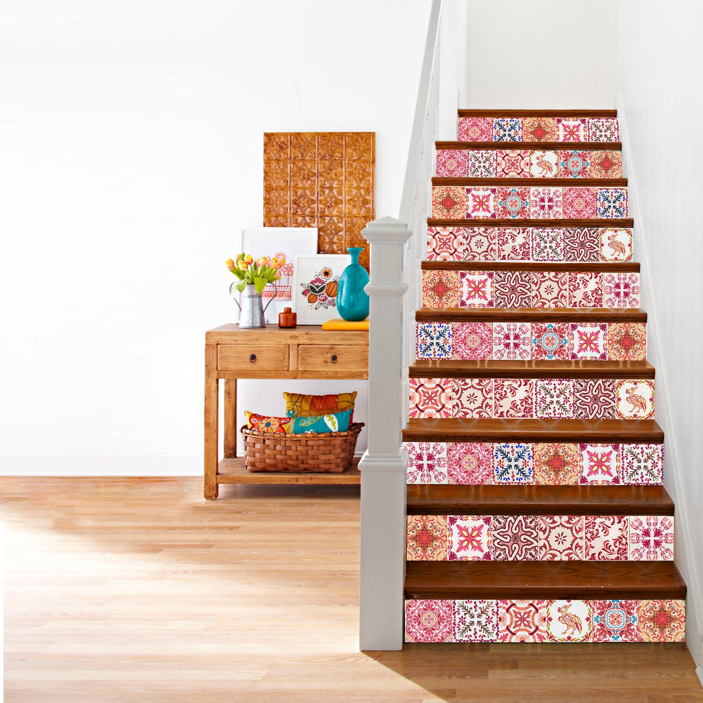 WT1518 - Moroccan Rose Red Mosaic Tile Sticker - 15 cm x 15 cm - 24 pcs
