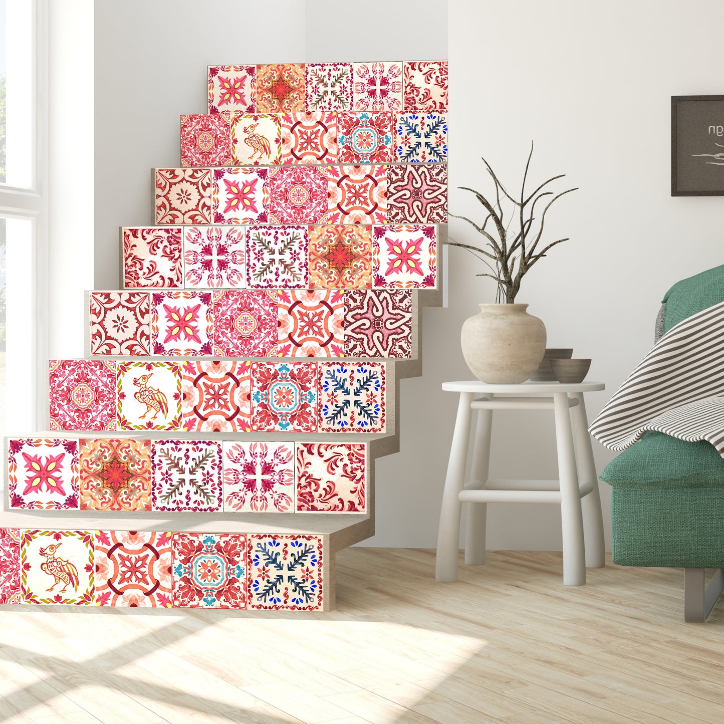 WT1518 - Moroccan Rose Red Mosaic Tile Sticker - 15 cm x 15 cm - 24 pcs