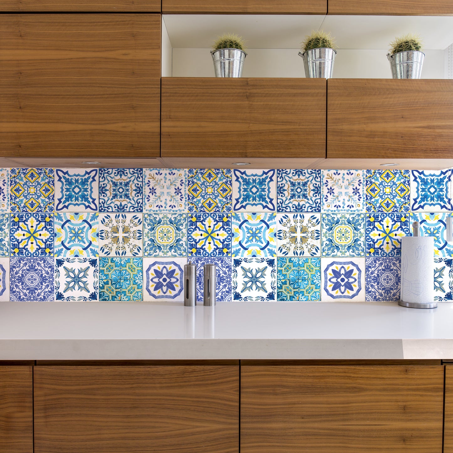 WT1519 - Mediterranean Sky Classic Blue Mosaic Tile Sticker - 15 cm x 15 cm - 24 pcs
