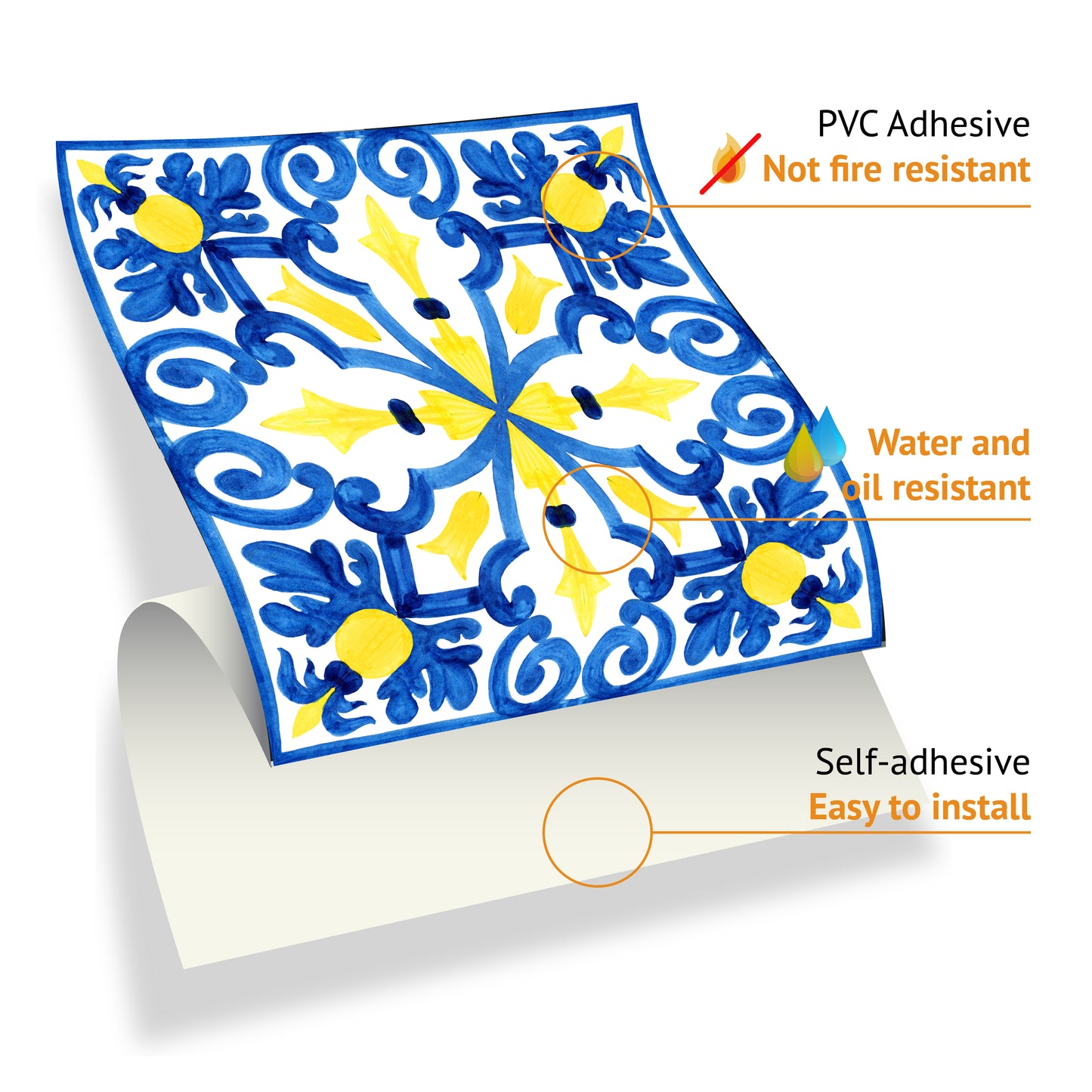 WT1519 - Mediterranean Sky Classic Blue Mosaic Tile Sticker - 15 cm x 15 cm - 24 pcs