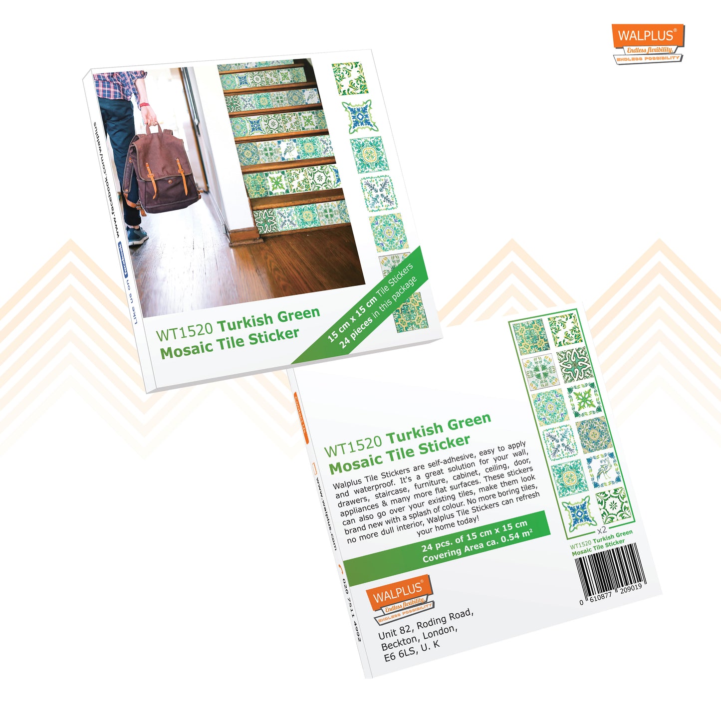 WT1520 - Turkish Green Mosaic Tile Sticker - 15 cm x 15 cm - 24 pcs
