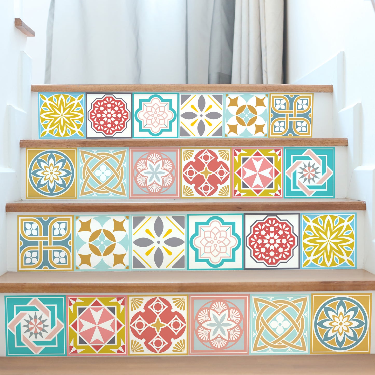WT1521 Malia Colourful Tiles Mix Wall Stickers - 15 cm x 15 cm - 24 pcs.