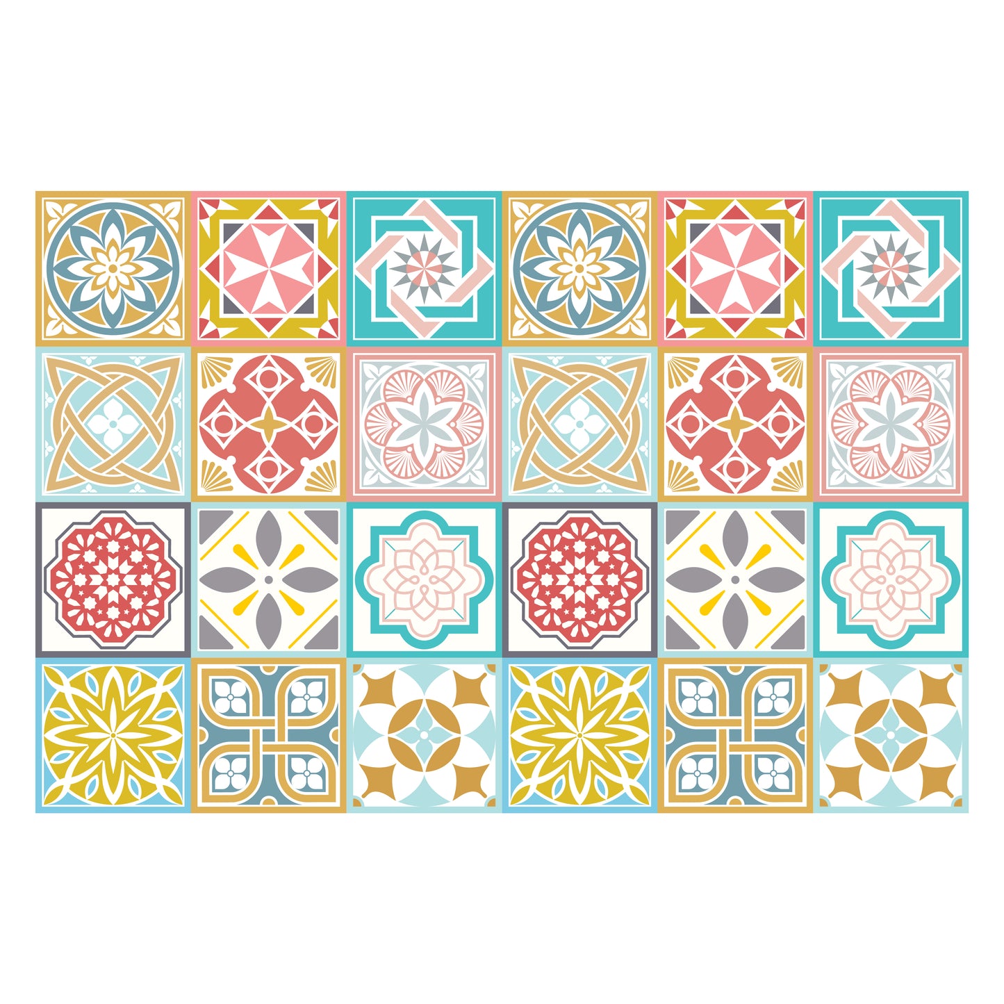 WT1521 Malia Colourful Tiles Mix Wall Stickers - 15 cm x 15 cm - 24 pcs.