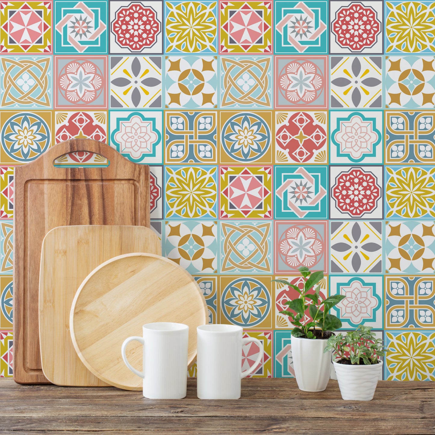 WT1521 Malia Colourful Tiles Mix Wall Stickers - 15 cm x 15 cm - 24 pcs.