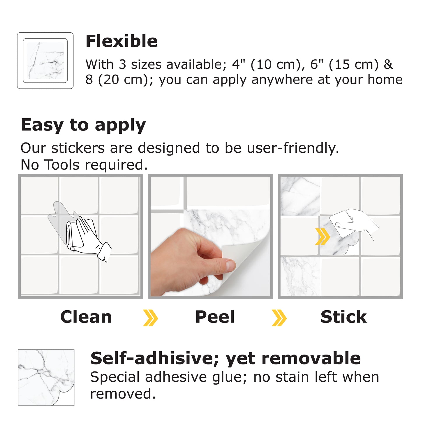 WT1523 Marble Tiles Mix Wall Stickers - 15 cm x 15 cm - 24 pcs.
