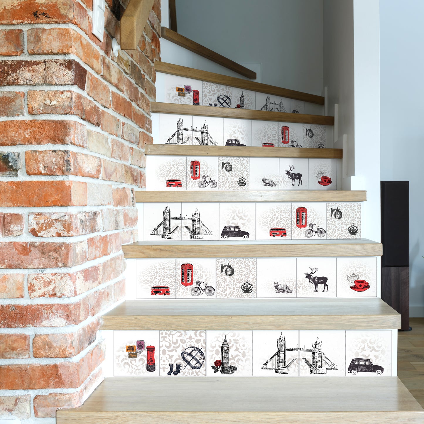 WT1524 Londoners Tiles Mix Wall Stickers - 15 cm x 15 cm - 24 pcs.