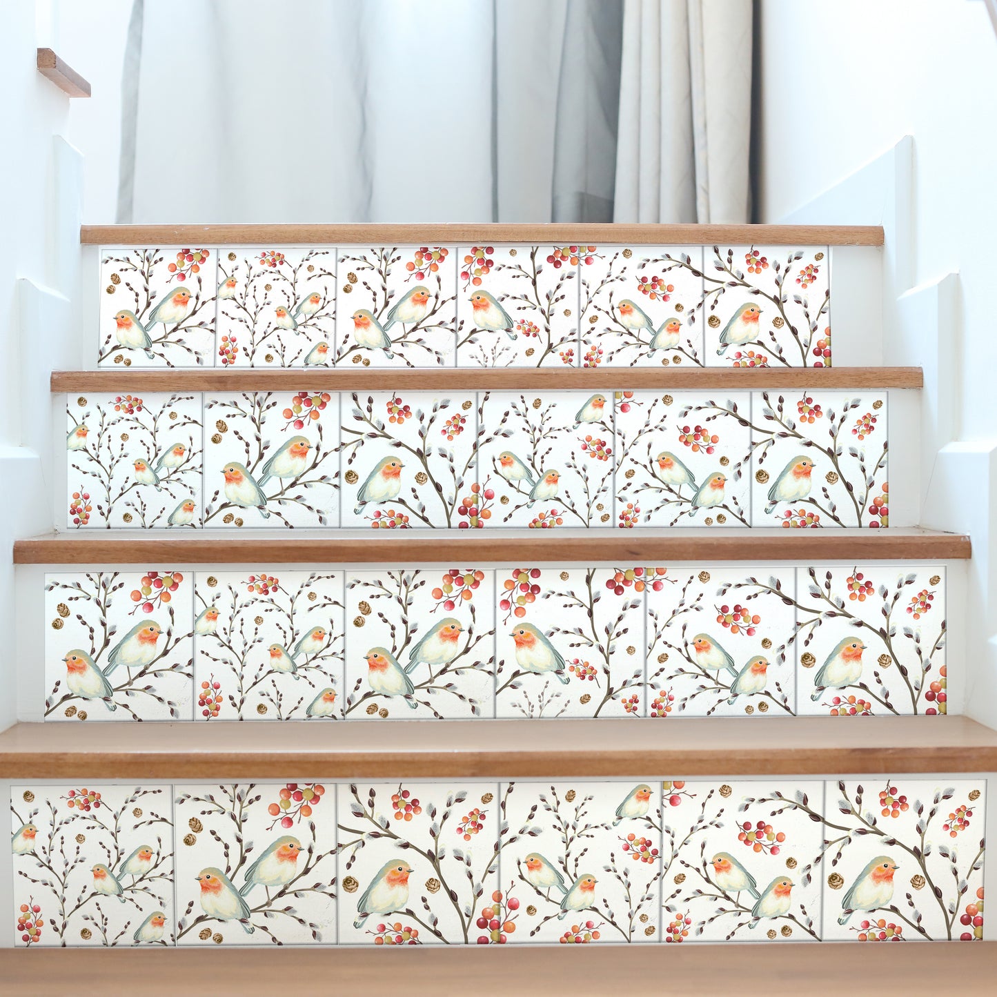 WT1525 Ode To The Robin Redbreast Tiles Mix Wall Stickers - 15 cm x 15 cm - 24 pcs.