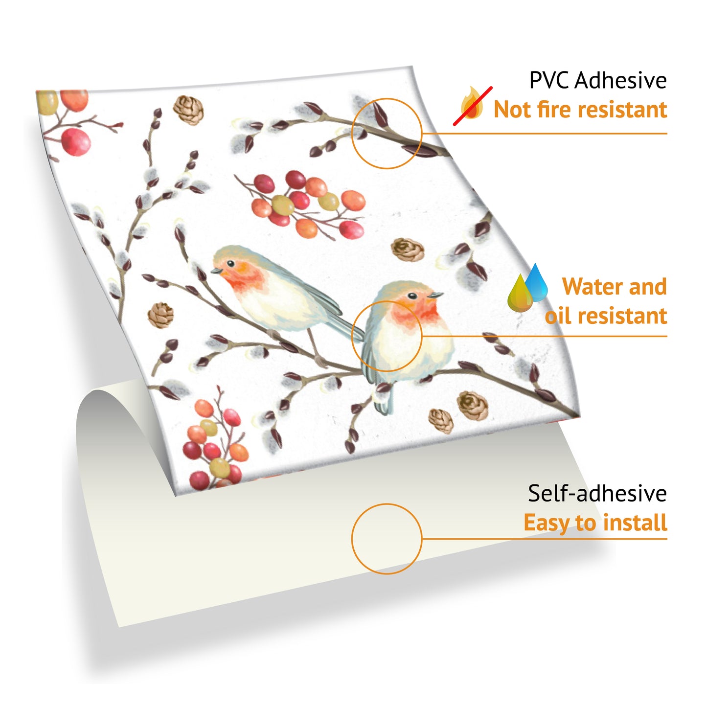 WT1525 Ode To The Robin Redbreast Tiles Mix Wall Stickers - 15 cm x 15 cm - 24 pcs.