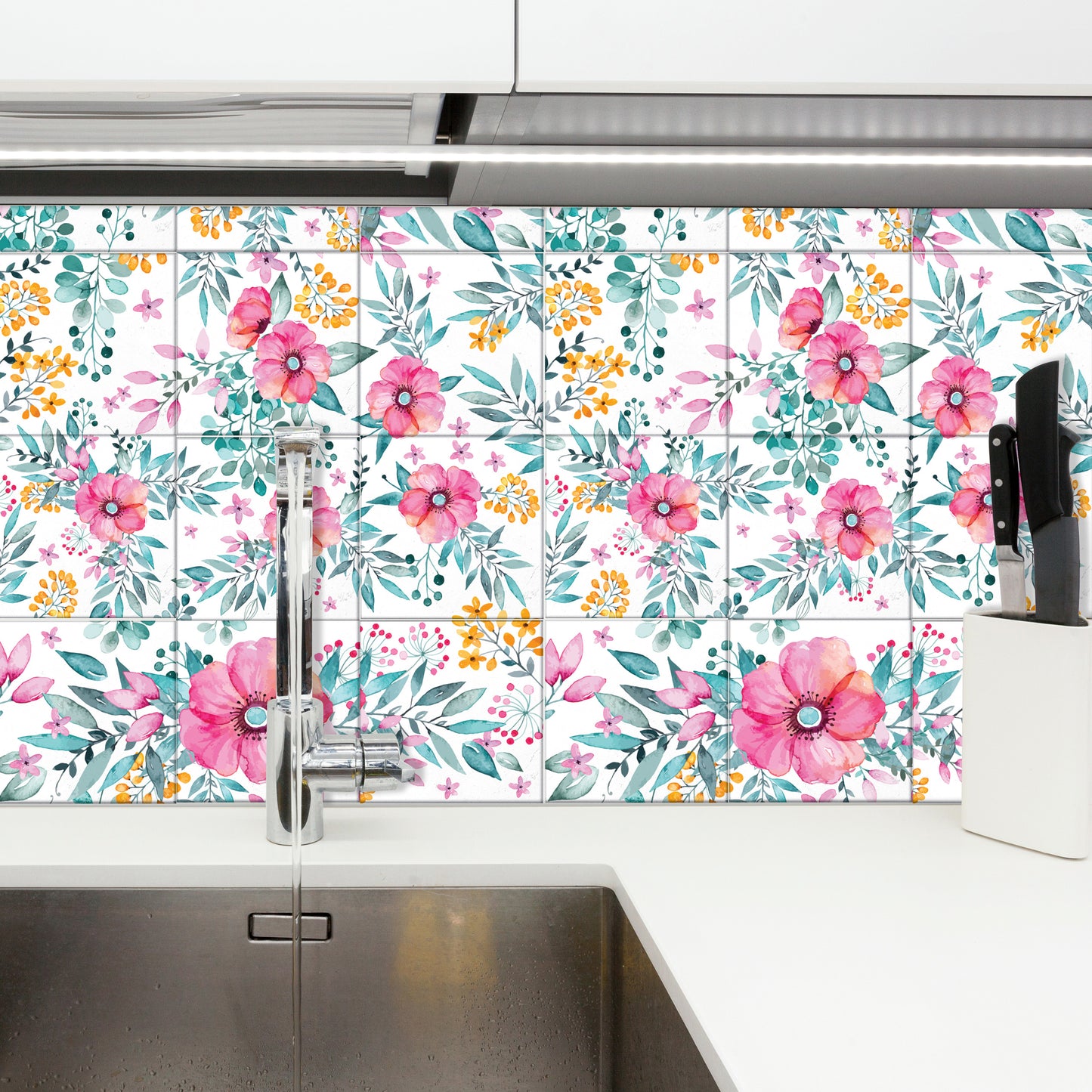 WT1526 Sweet Spring Bouquet Tiles Mix Wall Stickers - 15 cm x 15 cm - 24 pcs.