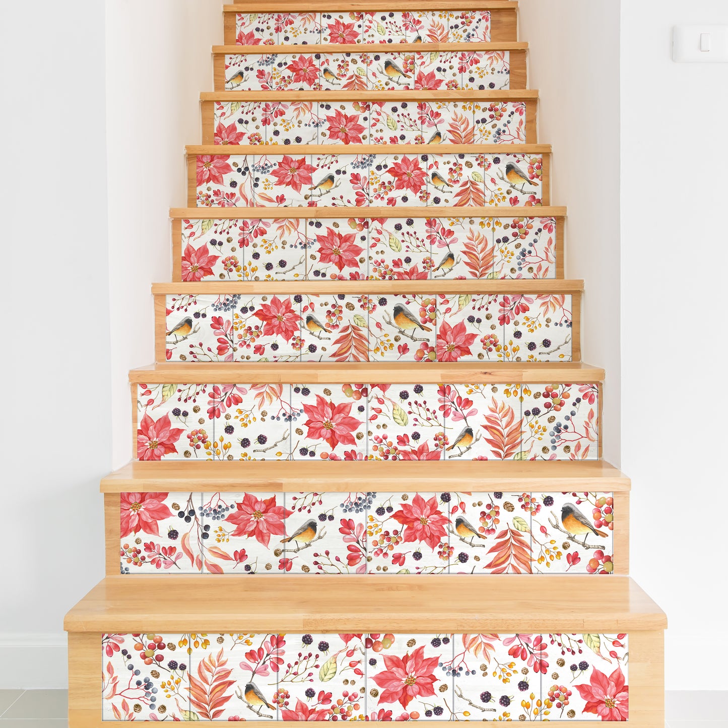 WT1527 Poinsettia the Winter Joy Tiles Mix Wall Stickers - 15 cm x 15 cm - 24 pcs.
