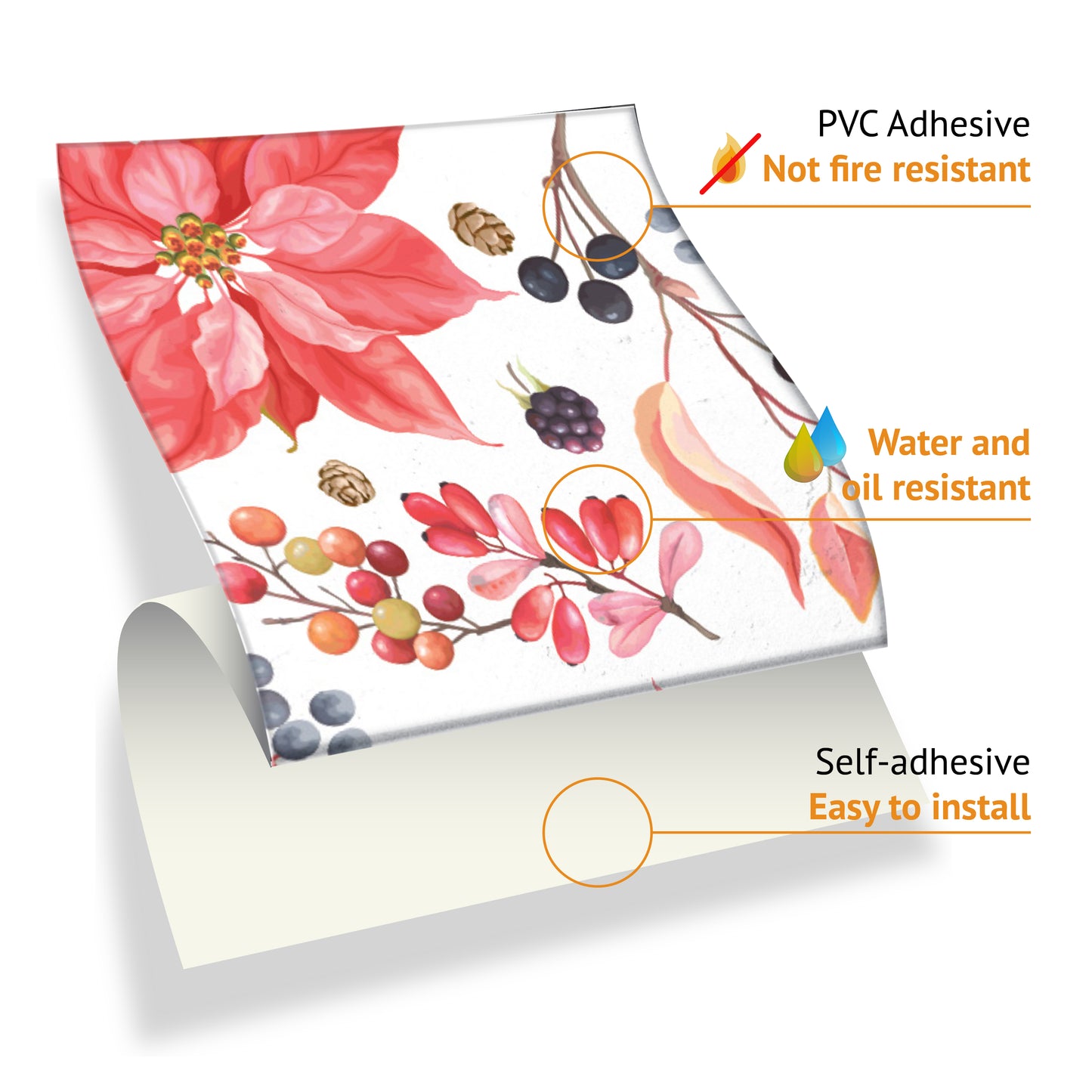 WT1527 Poinsettia the Winter Joy Tiles Mix Wall Stickers - 15 cm x 15 cm - 24 pcs.