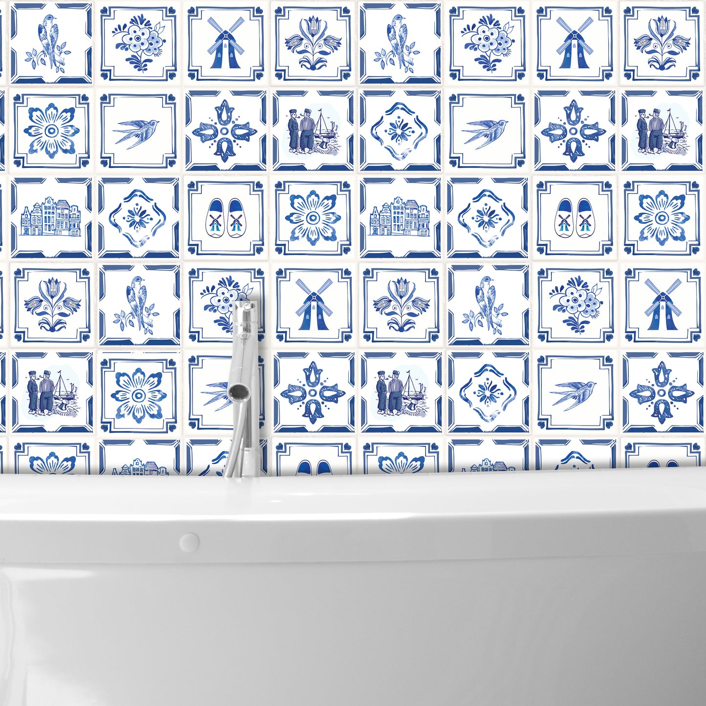 WT1528 - Dutch Blue Tiles Wall Stickers - 15 cm x 15 cm - 24 pcs.