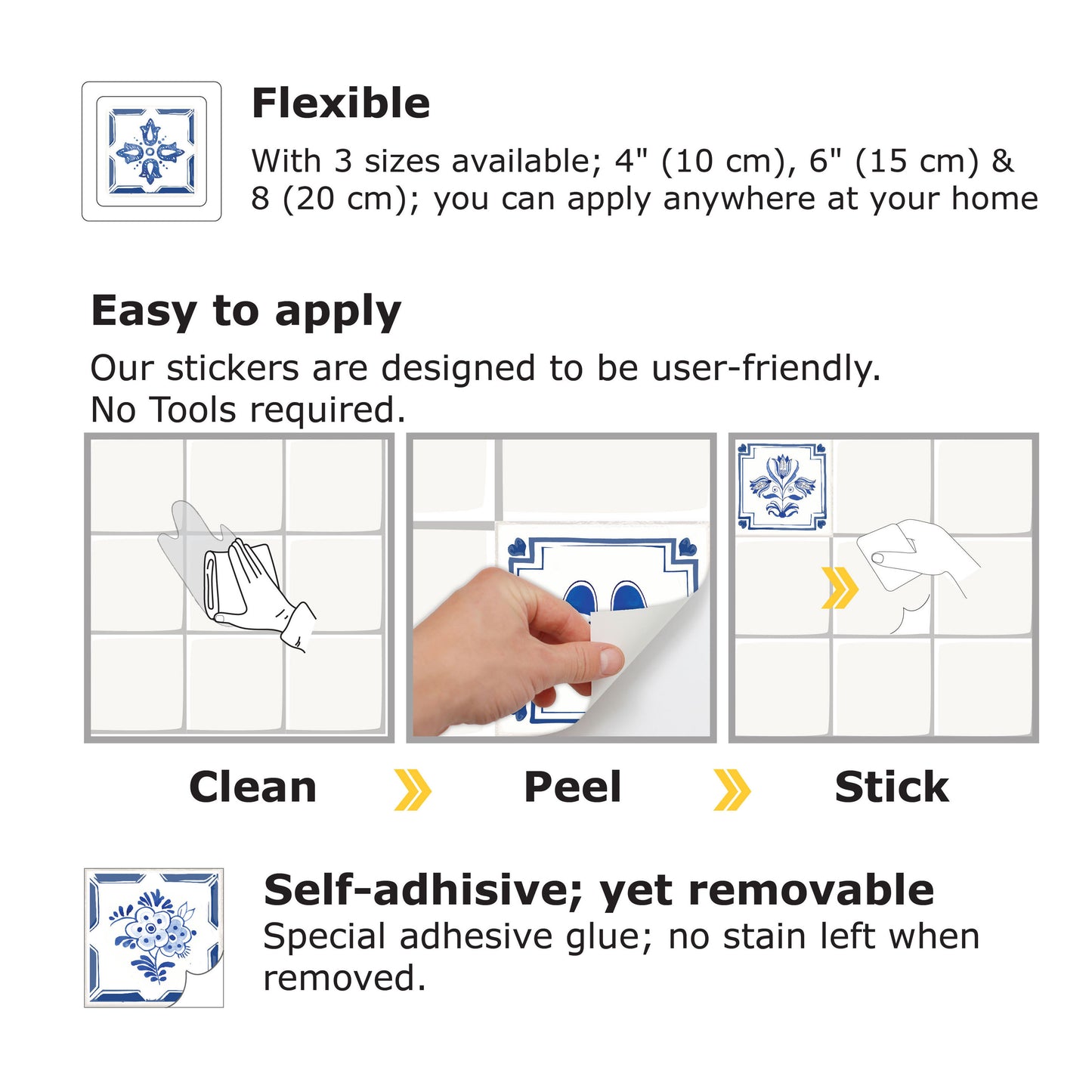 WT1528 - Dutch Blue Tiles Wall Stickers - 15 cm x 15 cm - 24 pcs.