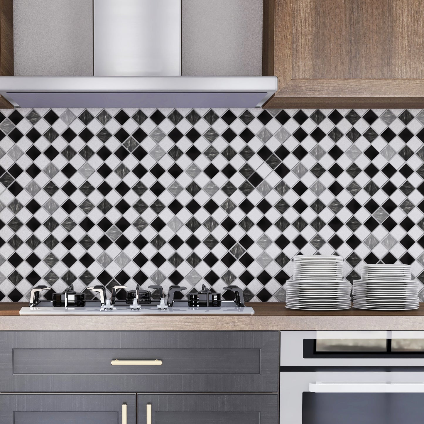 WT1530 - Small Marble Mosaic Tiles Wall Stickers - 15 cm x 15 cm - 24 pcs.