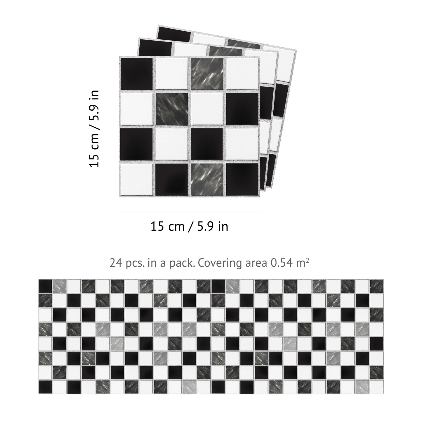 WT1530 - Small Marble Mosaic Tiles Wall Stickers - 15 cm x 15 cm - 24 pcs.