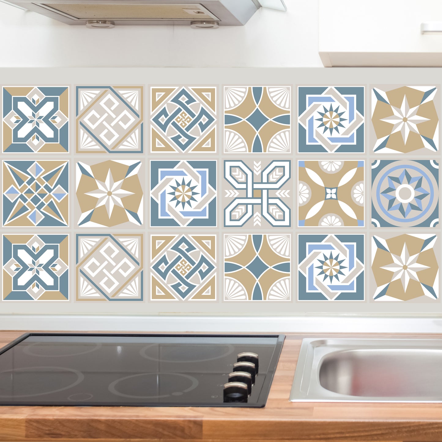 WT1532 - Lyon Encaustic Tiles Wall Stickers - 15 cm x 15 cm - 24 pcs.