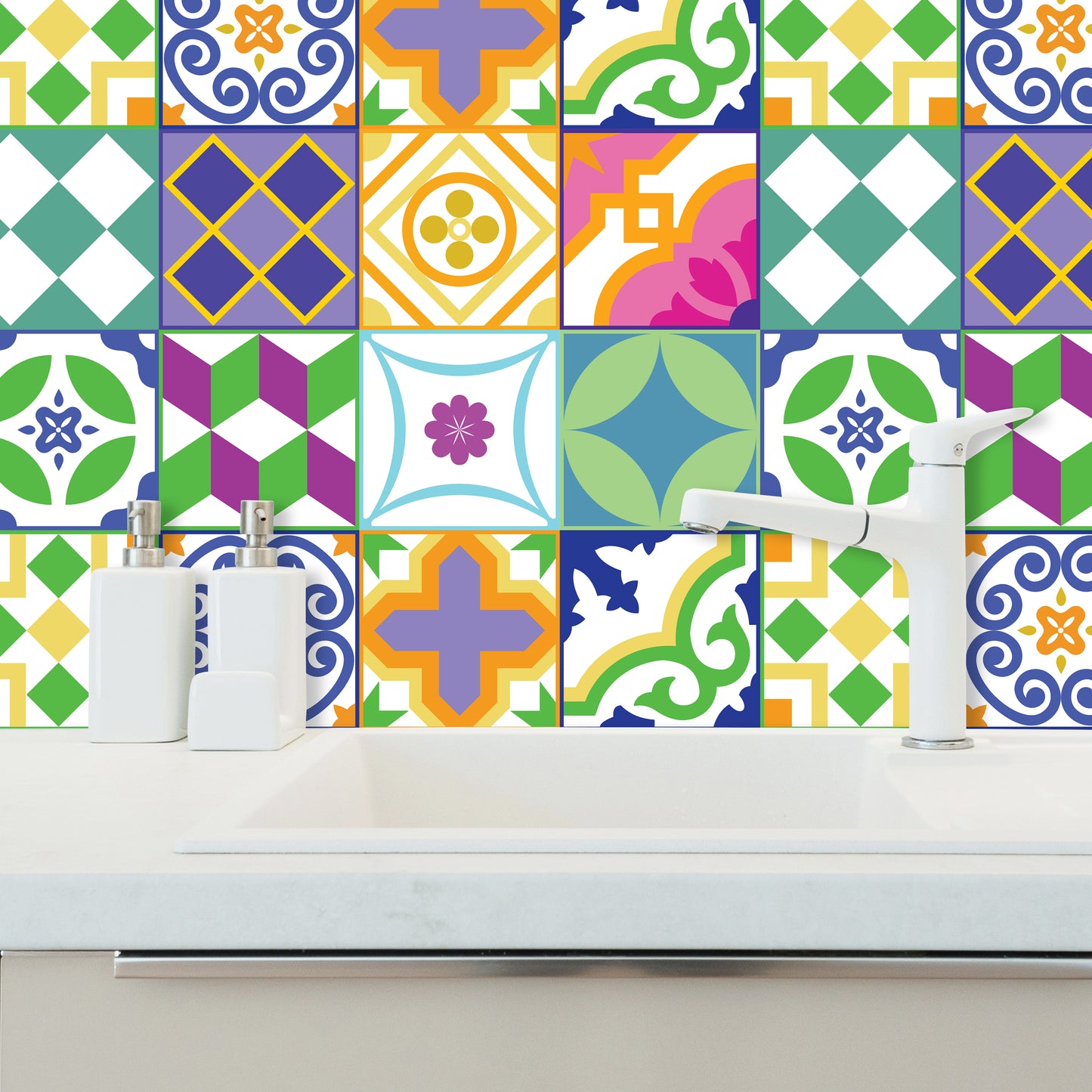 WT1533 - Classic Spanish Colourful Mixed Tiles Wall Stickers Set 1 - 15 x 15 cm (6 x 6 inches) - 24 pcs.