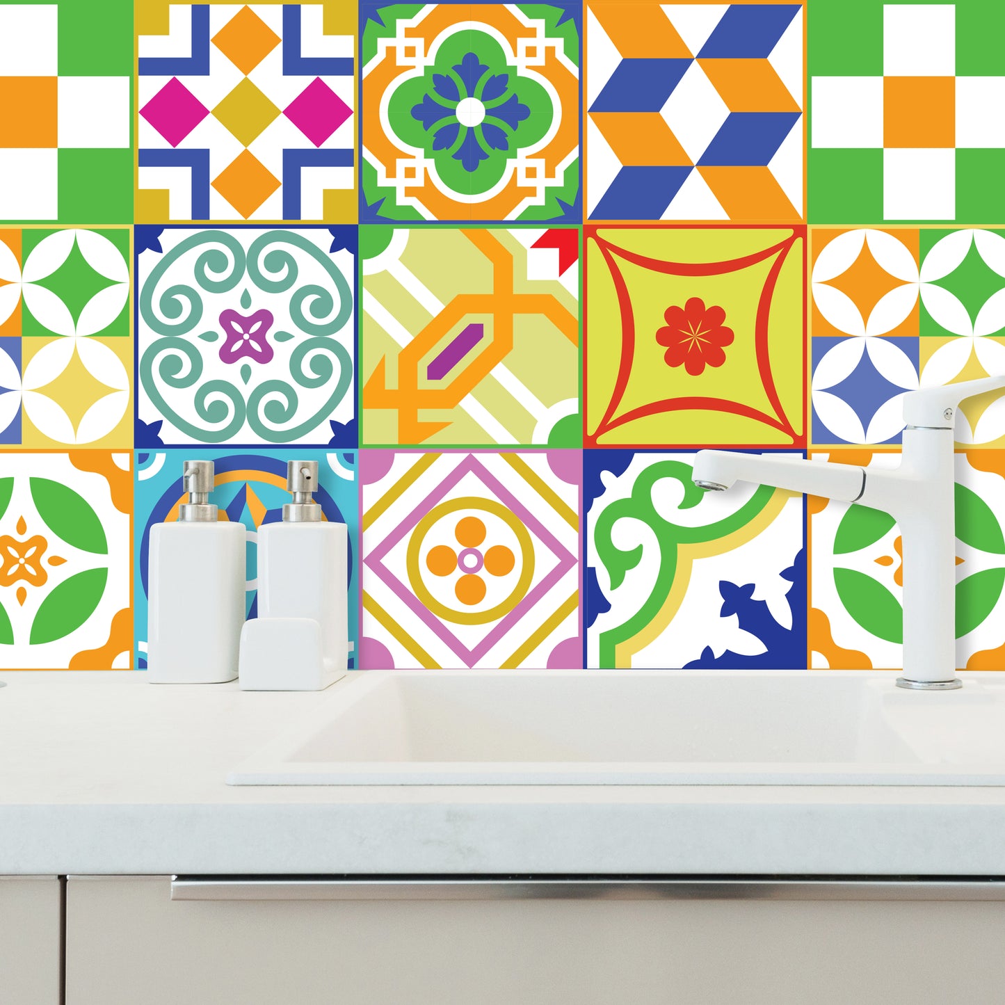WT1534 - Classic Spanish Colourful Mixed Tiles Wall Stickers Set 2 - 15 x 15 cm (6 x 6 inches) - 24 pcs.