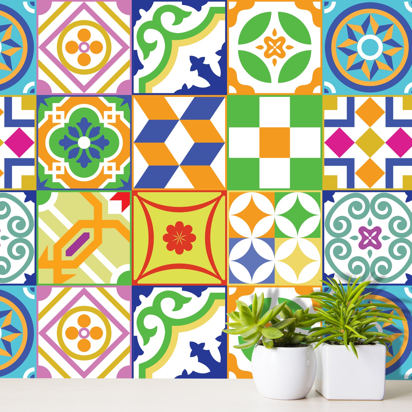 WT1534 - Classic Spanish Colourful Mixed Tiles Wall Stickers Set 2 - 15 x 15 cm (6 x 6 inches) - 24 pcs.