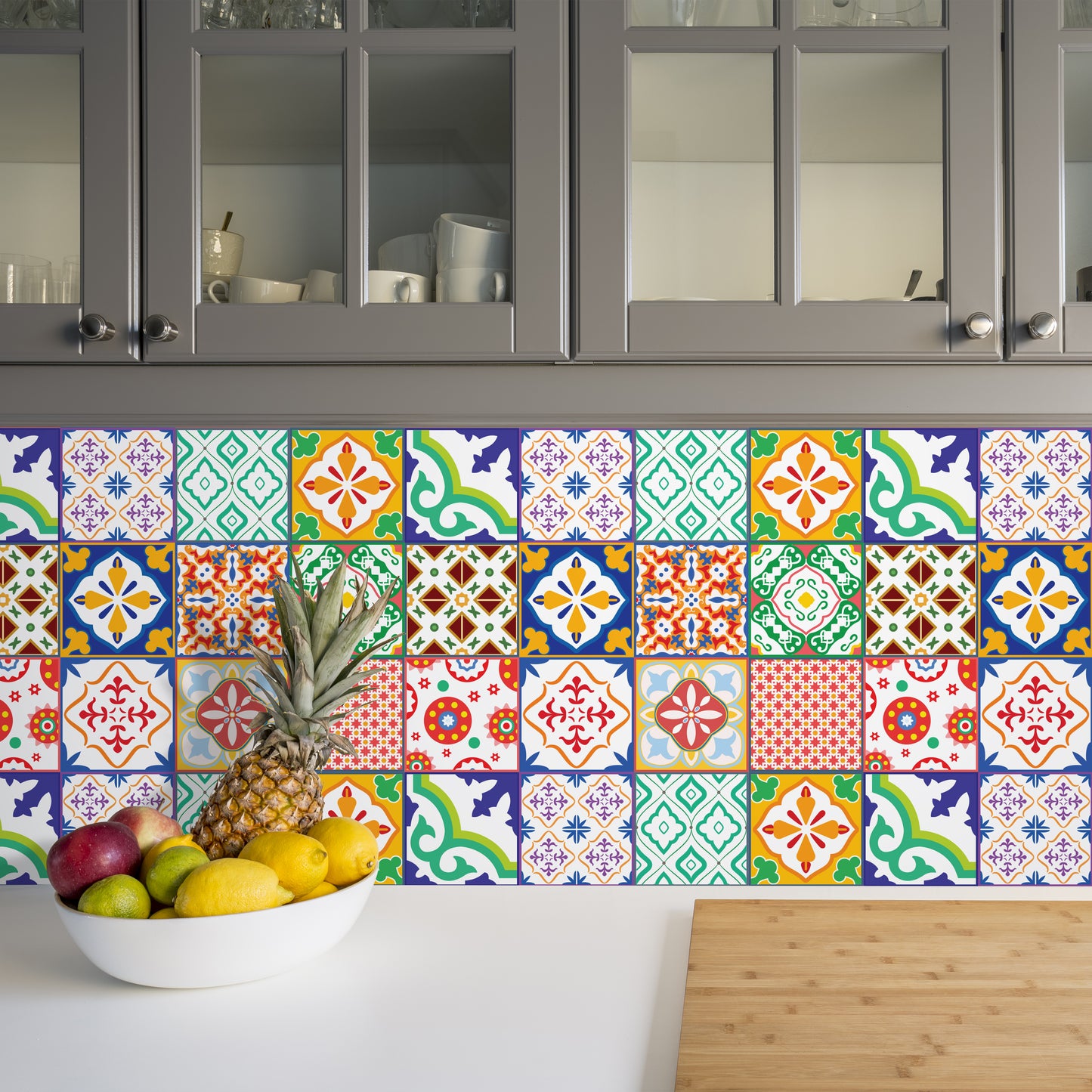 WT1535 - Classic Mediterranean Colourful Mixed Tiles Wall Stickers Set 1 - 15 x 15 cm (6 x 6 inches) - 24 pcs.