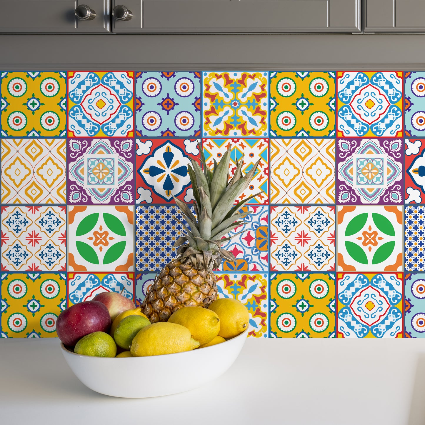 WT1536 - Classic Mediterranean Colourful Mixed Tiles Wall Stickers Set 2 - 15 x 15 cm (6 x 6 inches) - 24 pcs.
