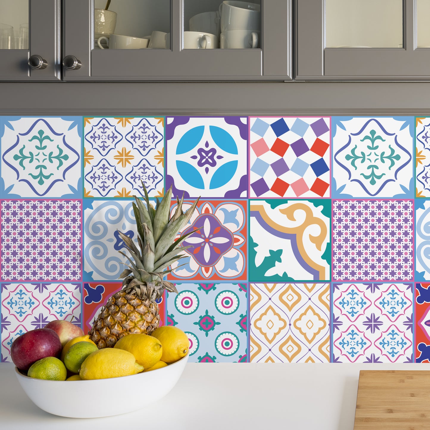 WT1537 - Classic Moroccan Colourful Mixed Tiles Wall Stickers Set 1 - 15 x 15 cm (6 x 6 inches) - 24 pcs.