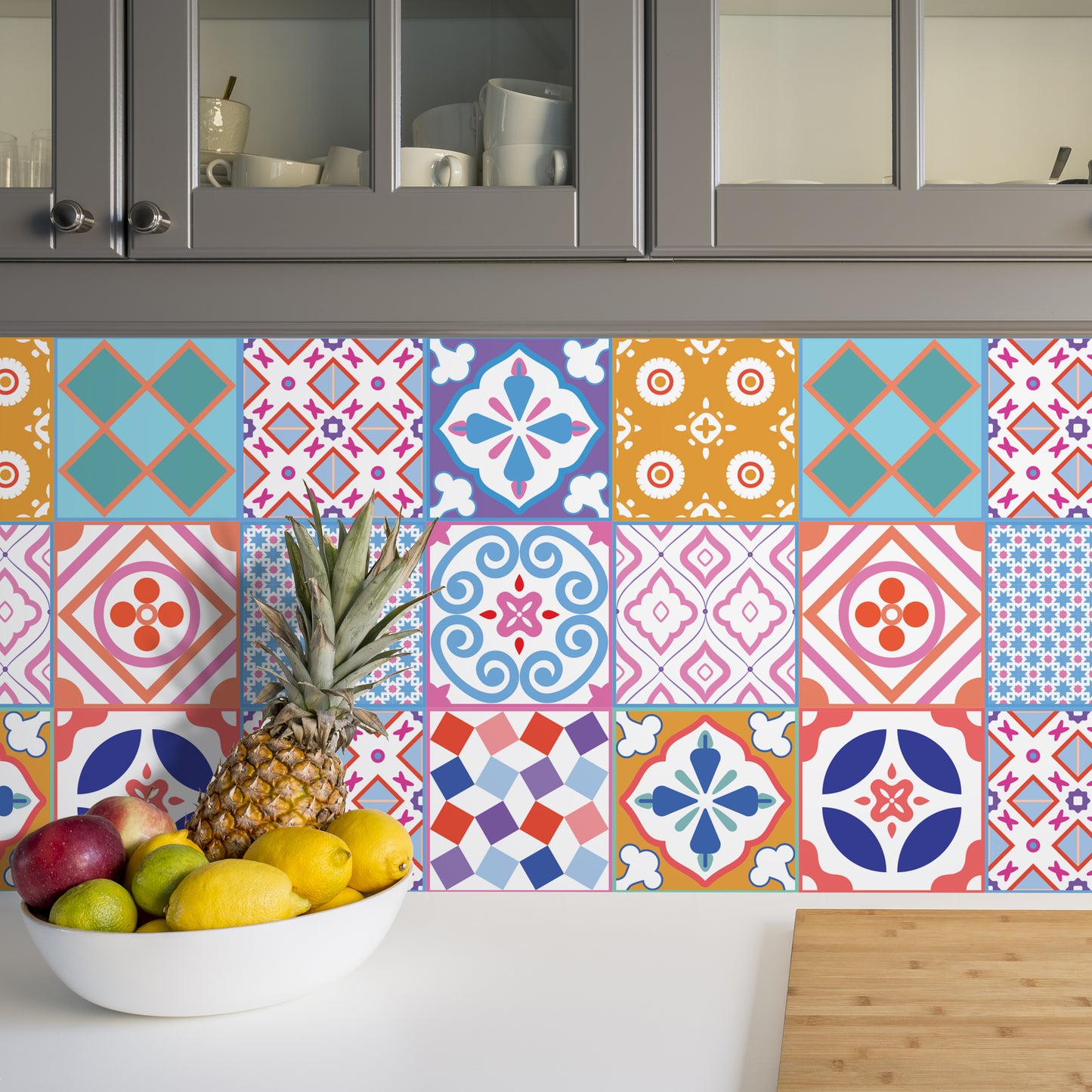 WT1538 - Classic Moroccan Colourful Mixed Tiles Wall Stickers Set 2 - 15 x 15 cm (6 x 6 inches) - 24 pcs