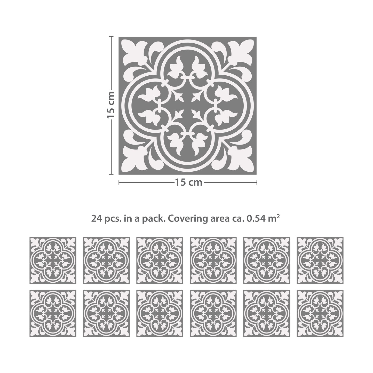 WT1539 - Cement Antique Floral Tulip Pattern Tiles Wall Stickers Set 2 - 15 x 15 cm (6 x 6 inches) - 24 pcs