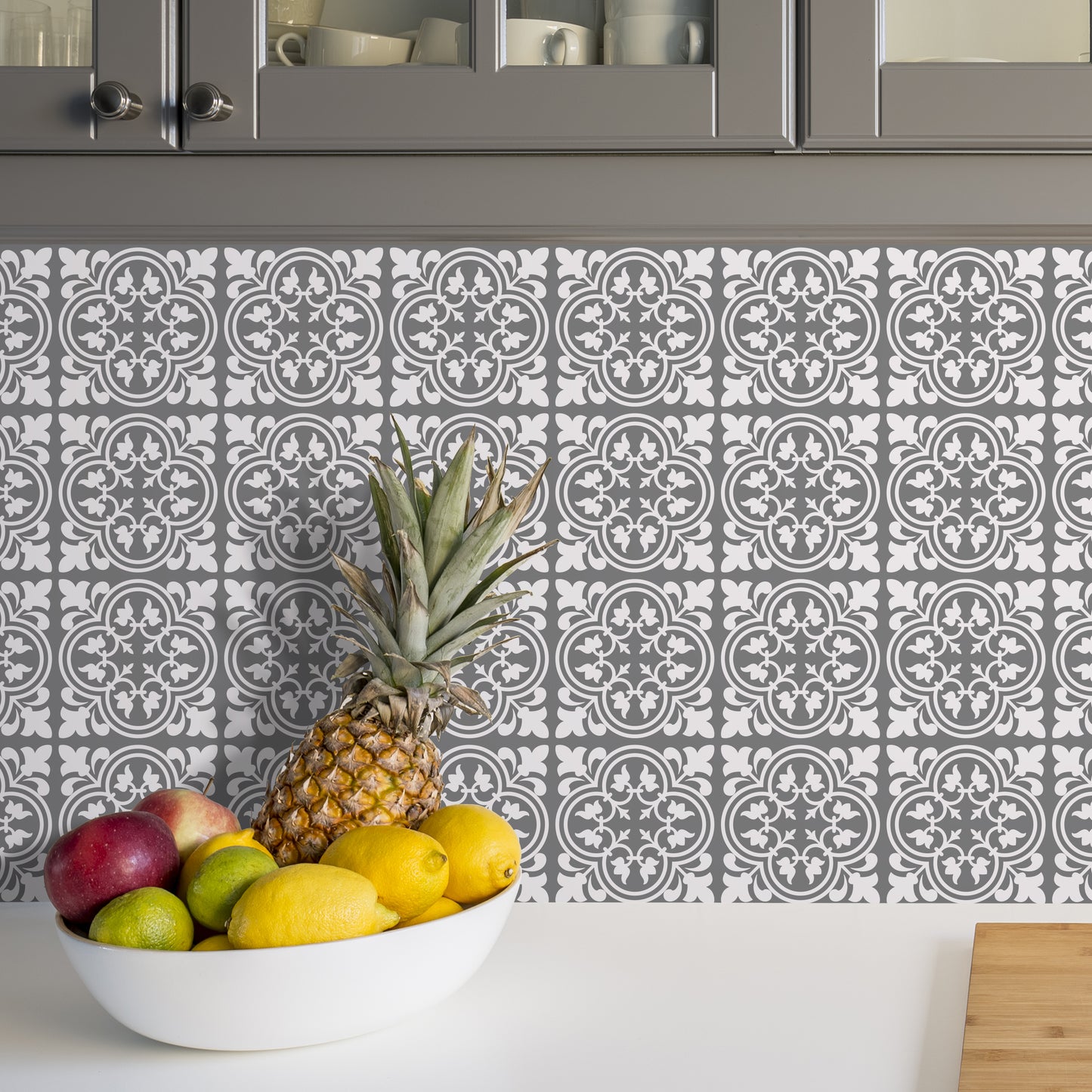WT1539 - Cement Antique Floral Tulip Pattern Tiles Wall Stickers Set 2 - 15 x 15 cm (6 x 6 inches) - 24 pcs