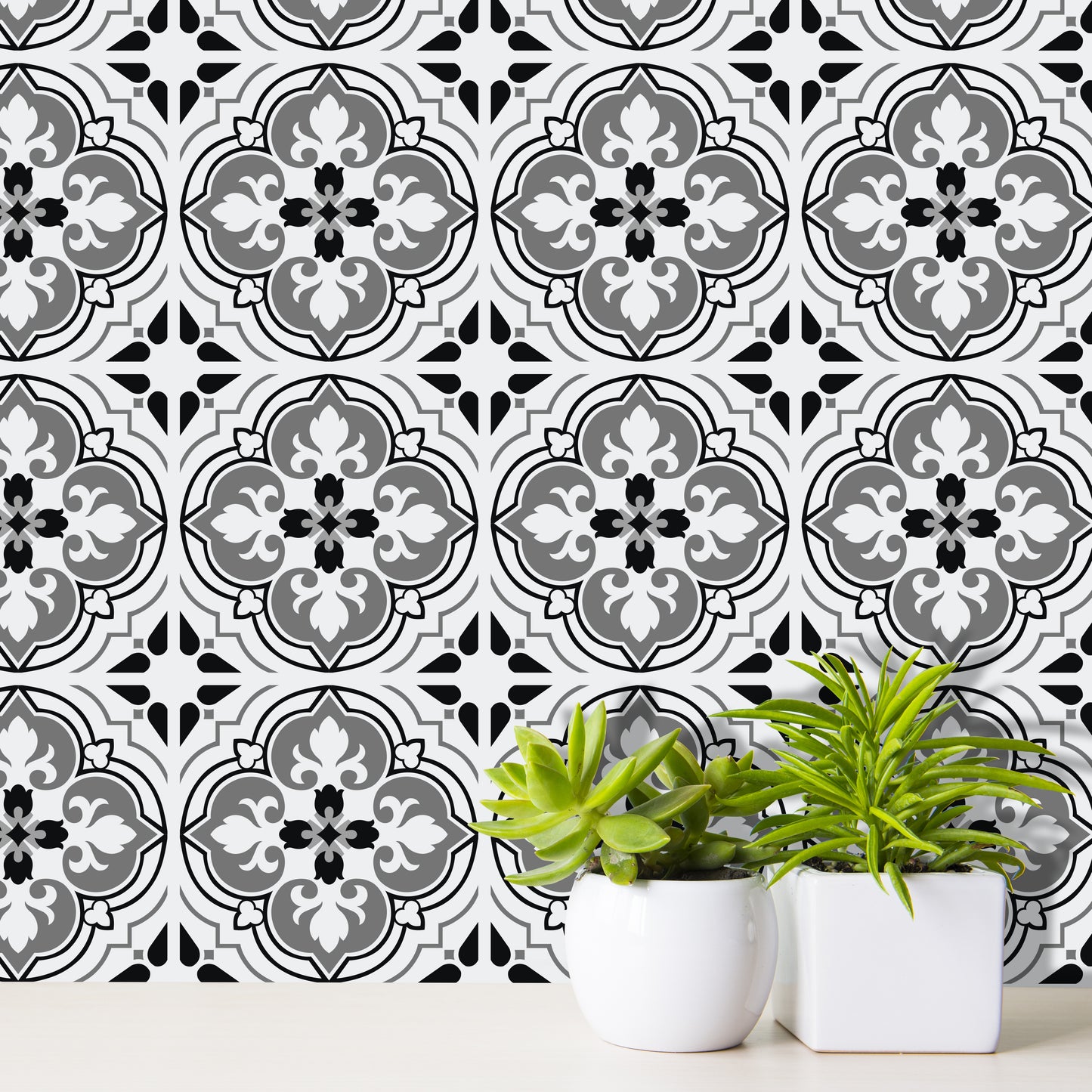 WT1540 - Seamless Antique Floral Tiles Design Wall Stickers Set 2 - 15 x 15 cm (6 x 6 inches) - 24 pcs