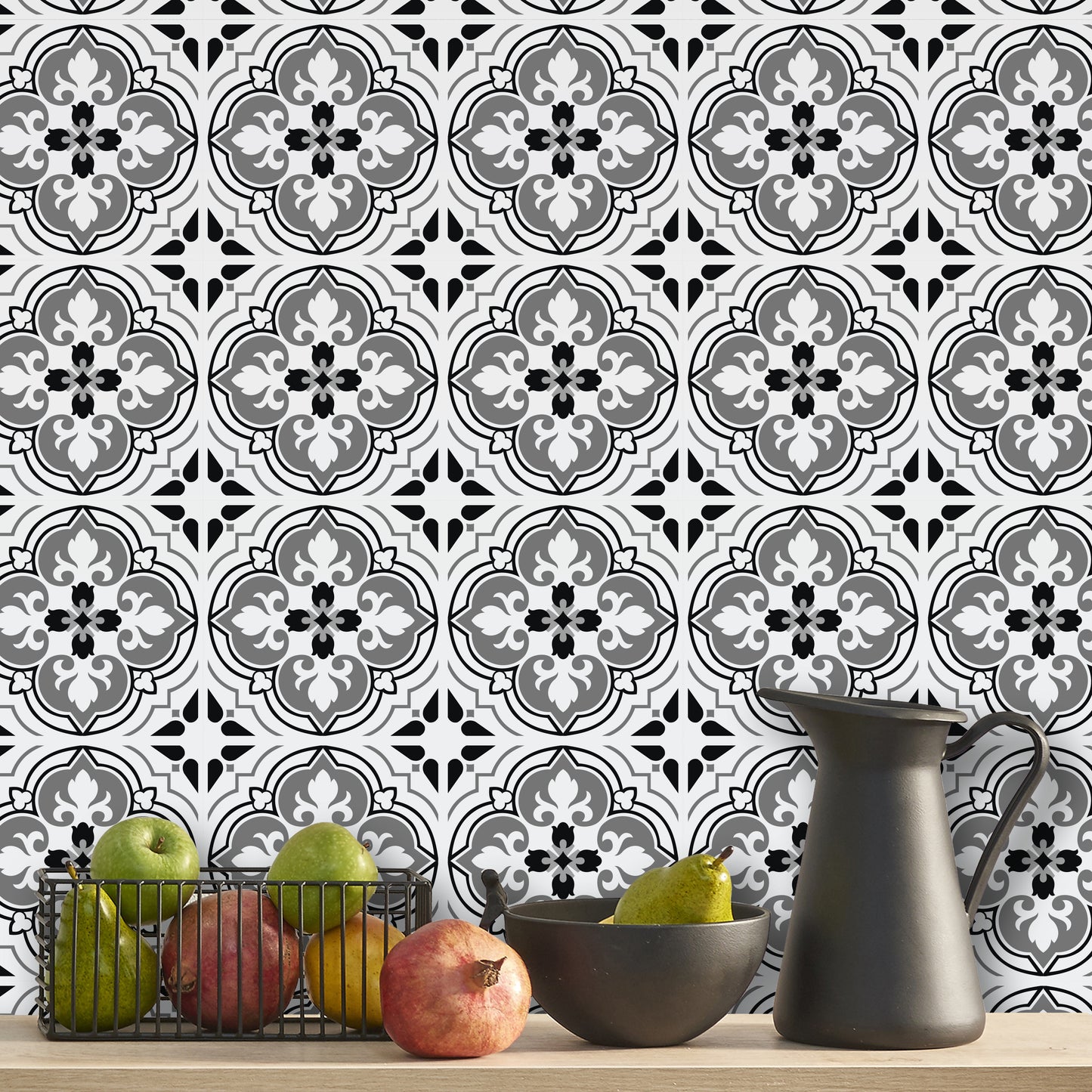 WT1540 - Seamless Antique Floral Tiles Design Wall Stickers Set 2 - 15 x 15 cm (6 x 6 inches) - 24 pcs