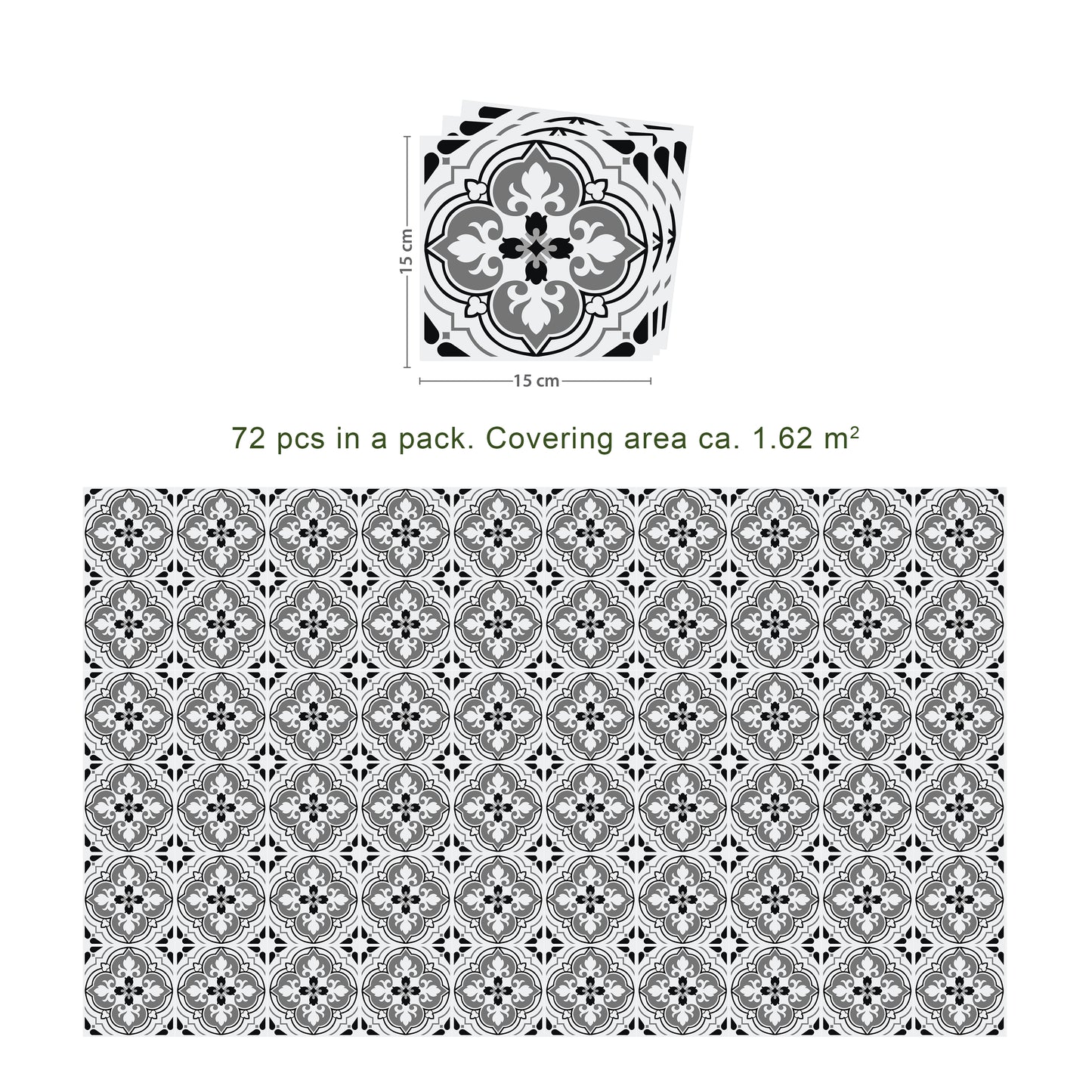 WT1540 - Seamless Antique Floral Tiles Design Wall Stickers Set 2 - 15 x 15 cm (6 x 6 inches) - 24 pcs