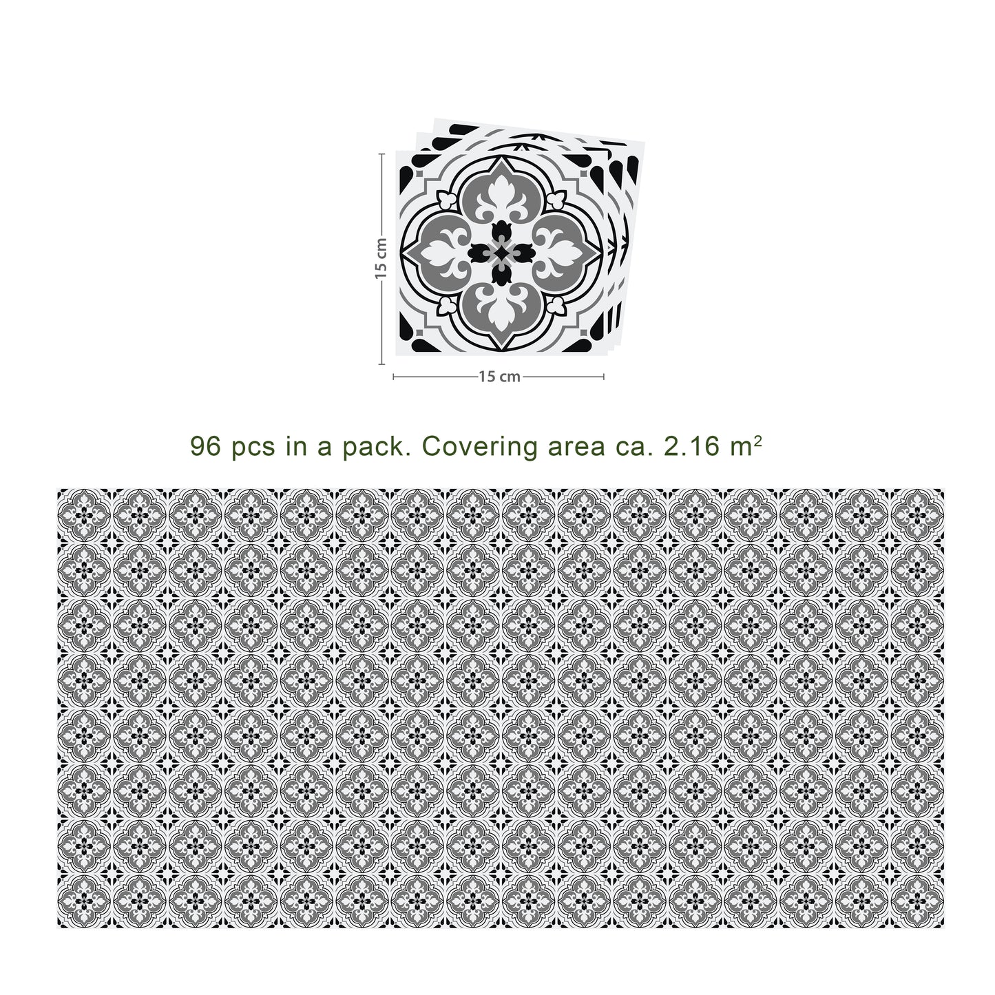 WT1540 - Seamless Antique Floral Tiles Design Wall Stickers Set 2 - 15 x 15 cm (6 x 6 inches) - 24 pcs