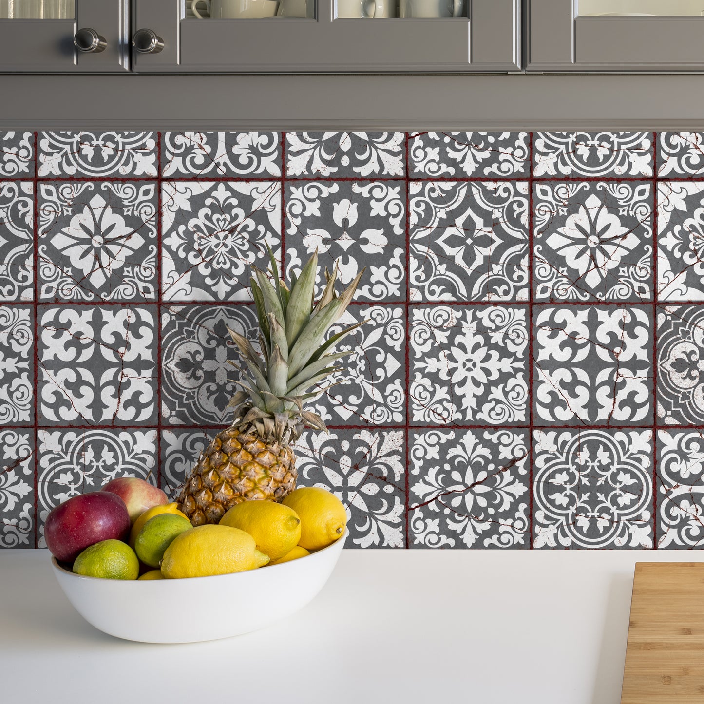 WT1543 - Vintage Cracked Design Medieval Tiles Wall Stickers - 15 cm x 15 cm - 24 pcs