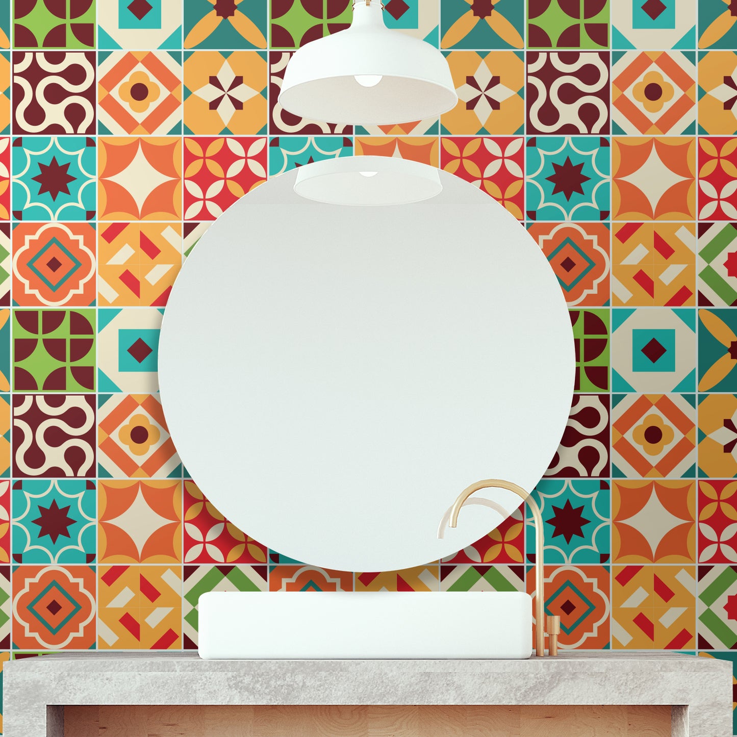 WT1549 - Ziggy Colourful Retro Wall Tile Sticker Set - 15 cm x 15 cm - 24 pcs