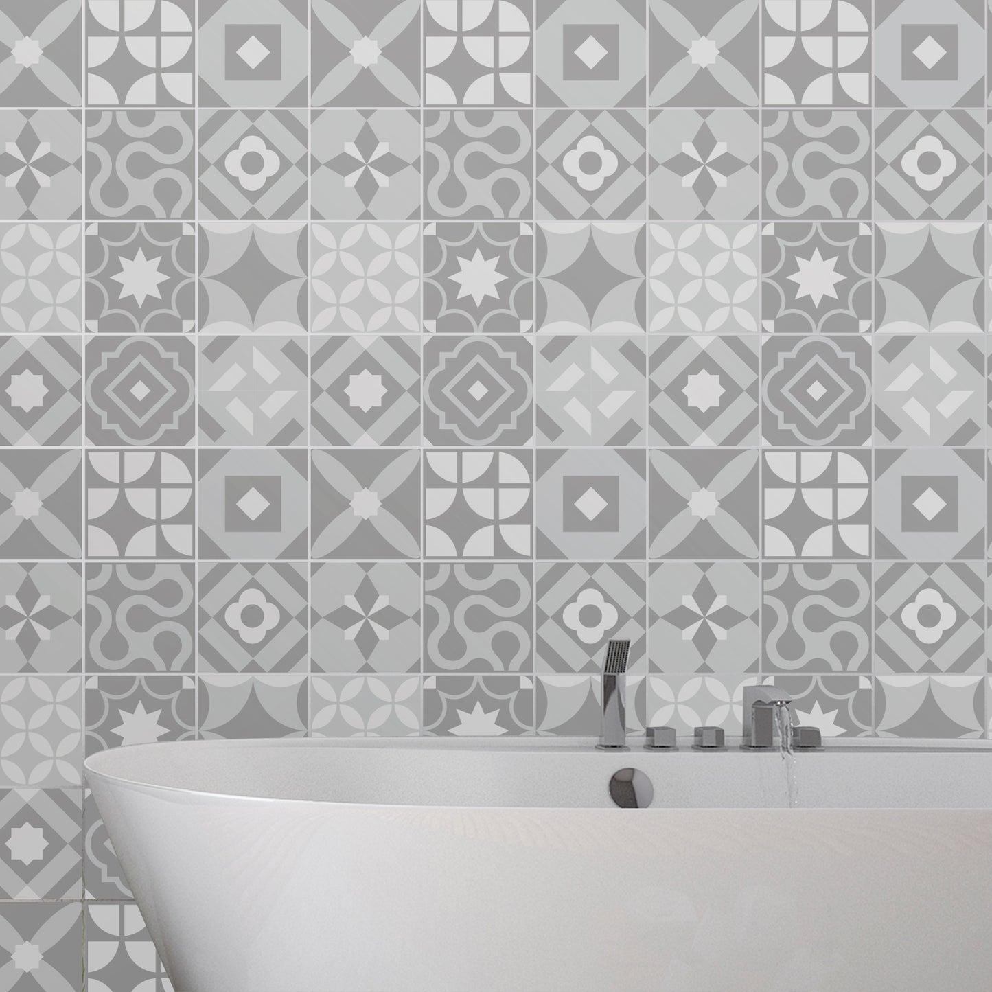 WT1550 - Campbell Cement Light Grey Retro Tile Sticker Set - 15 cm x 15 cm - 24 pcs