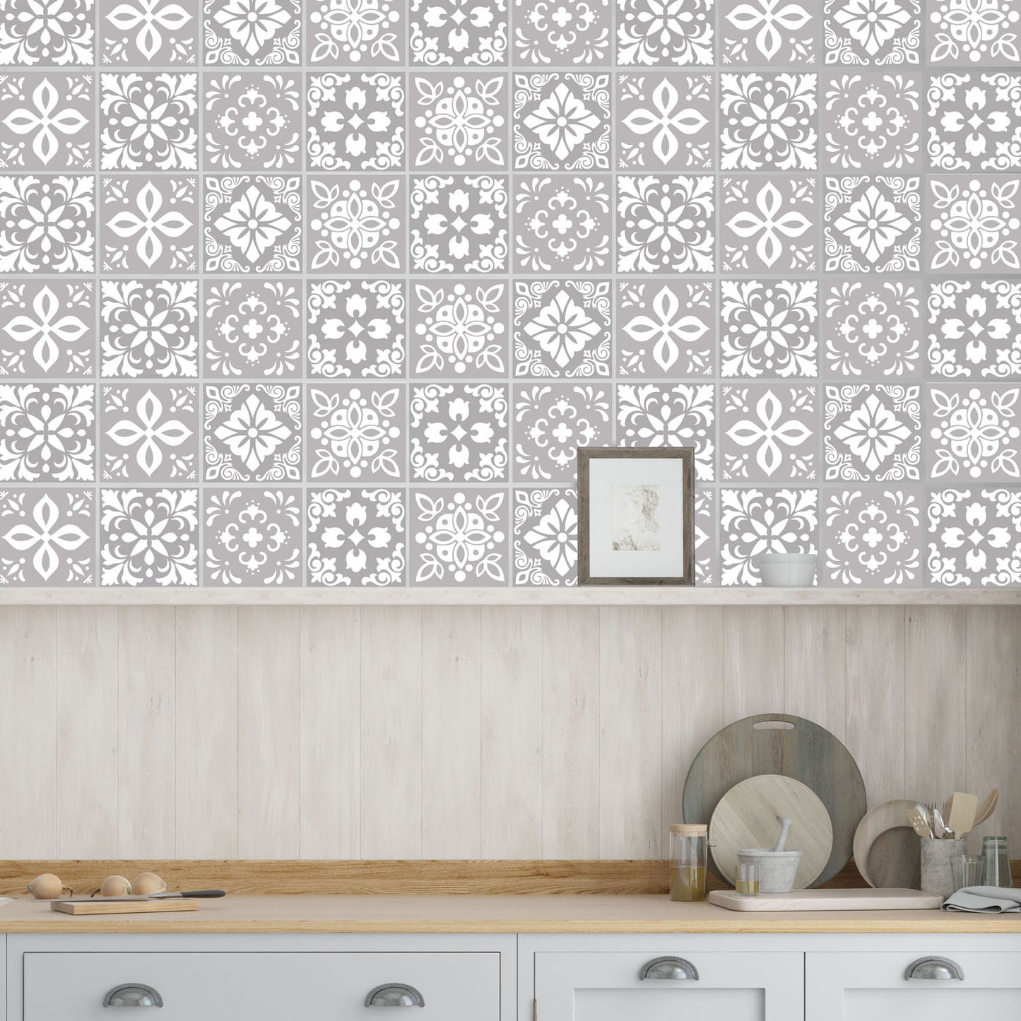 WT1556Y - Two Tone Grey Color Tile STicker - 24 pcs