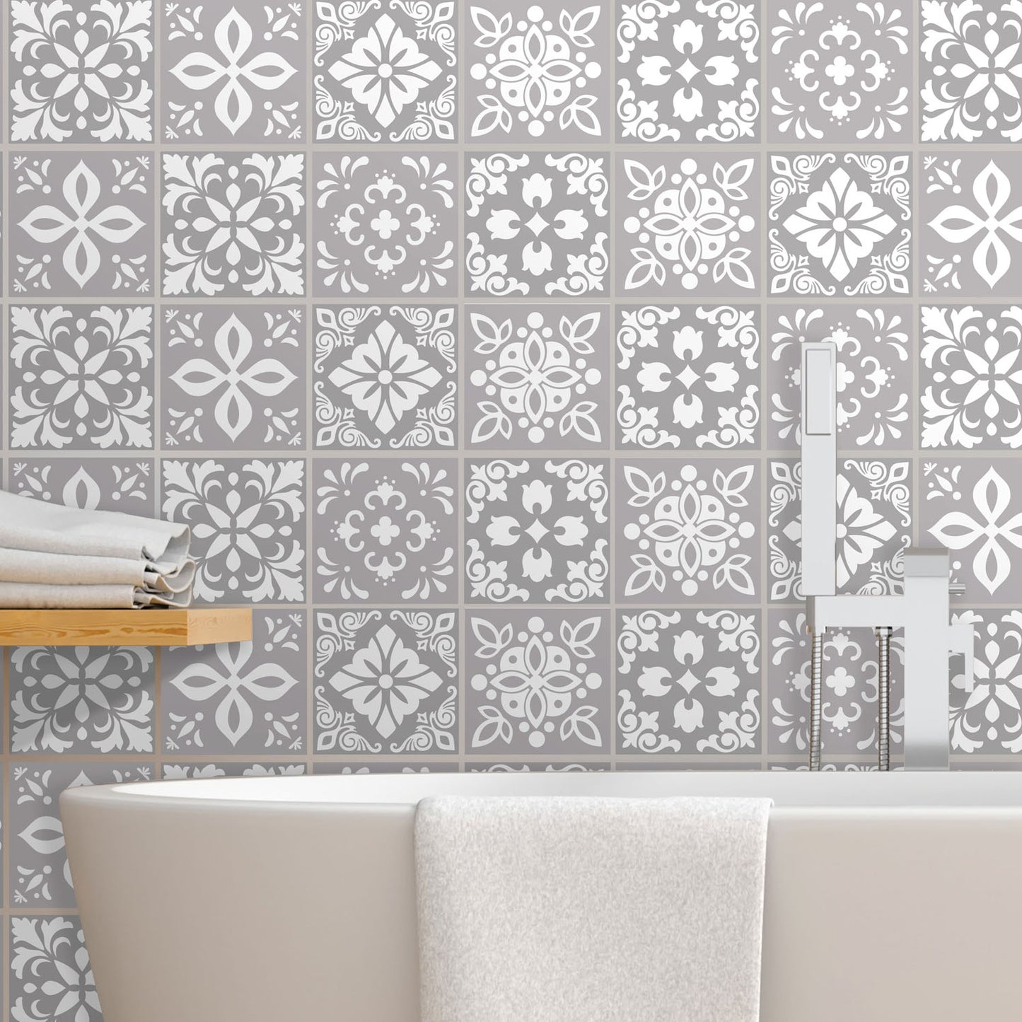 WT1556Y - Two Tone Grey Color Tile STicker - 24 pcs