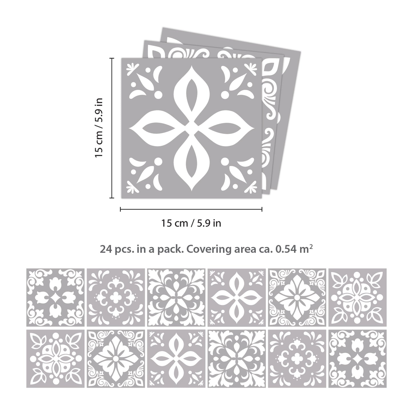 WT1556Y - Two Tone Grey Color Tile STicker - 24 pcs