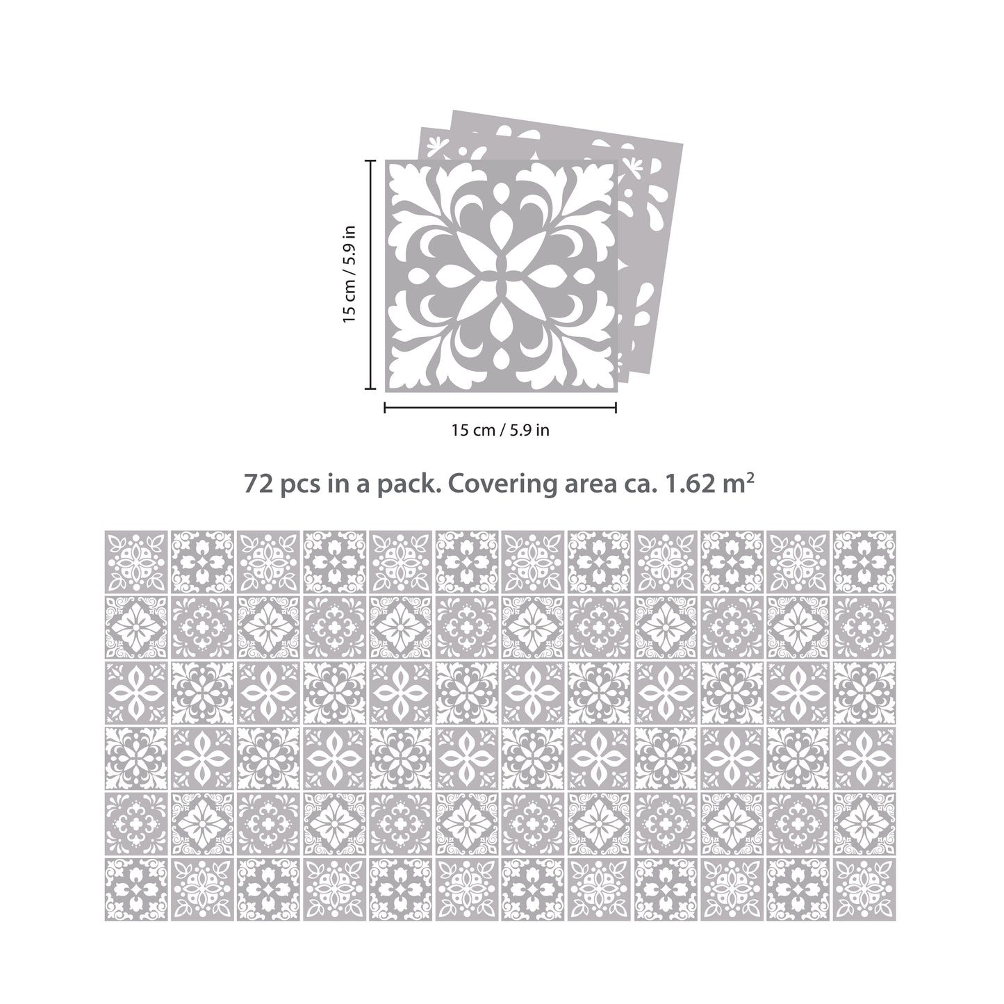 WT1556Y - Two Tone Grey Color Tile STicker - 24 pcs