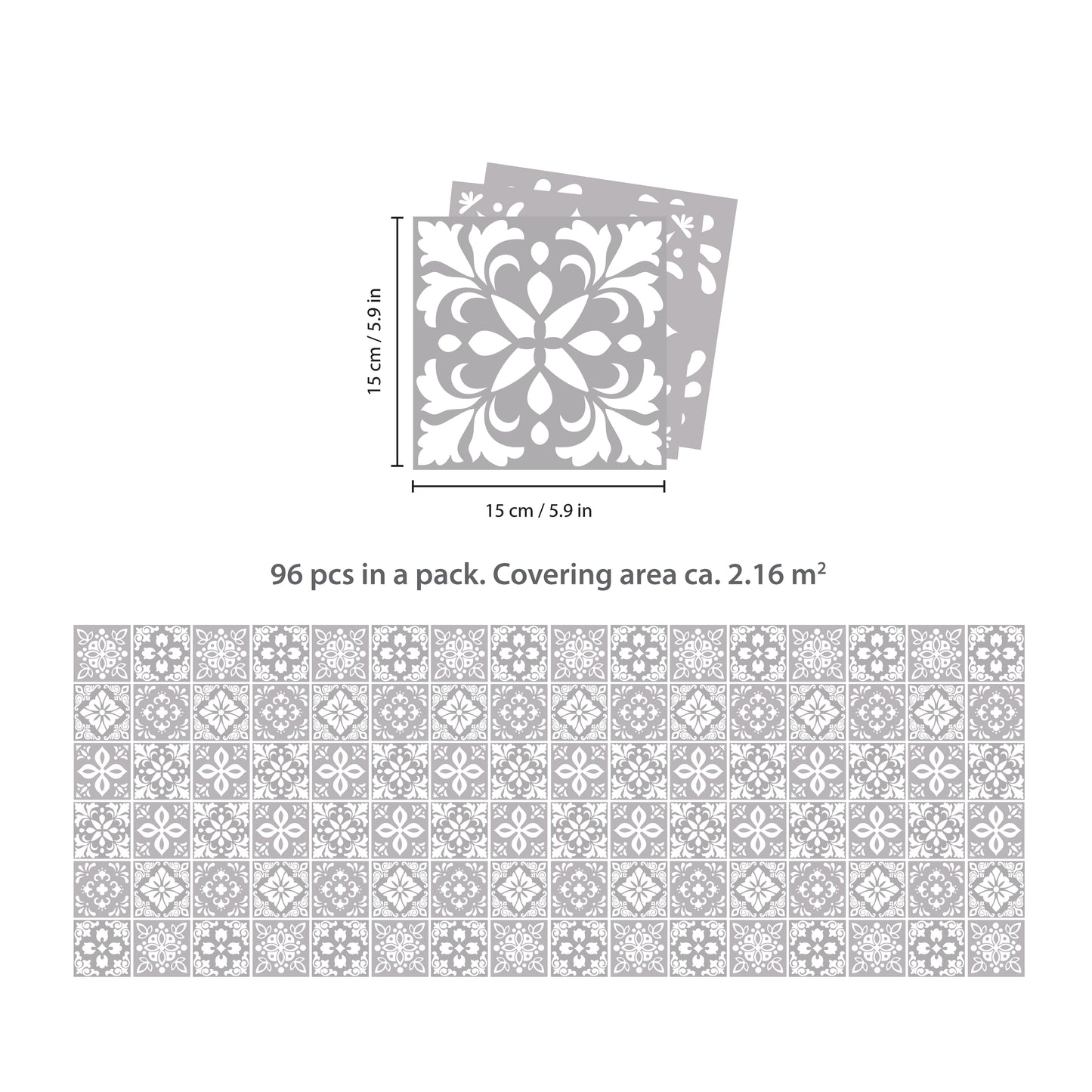 WT1556Y - Two Tone Grey Color Tile STicker - 24 pcs