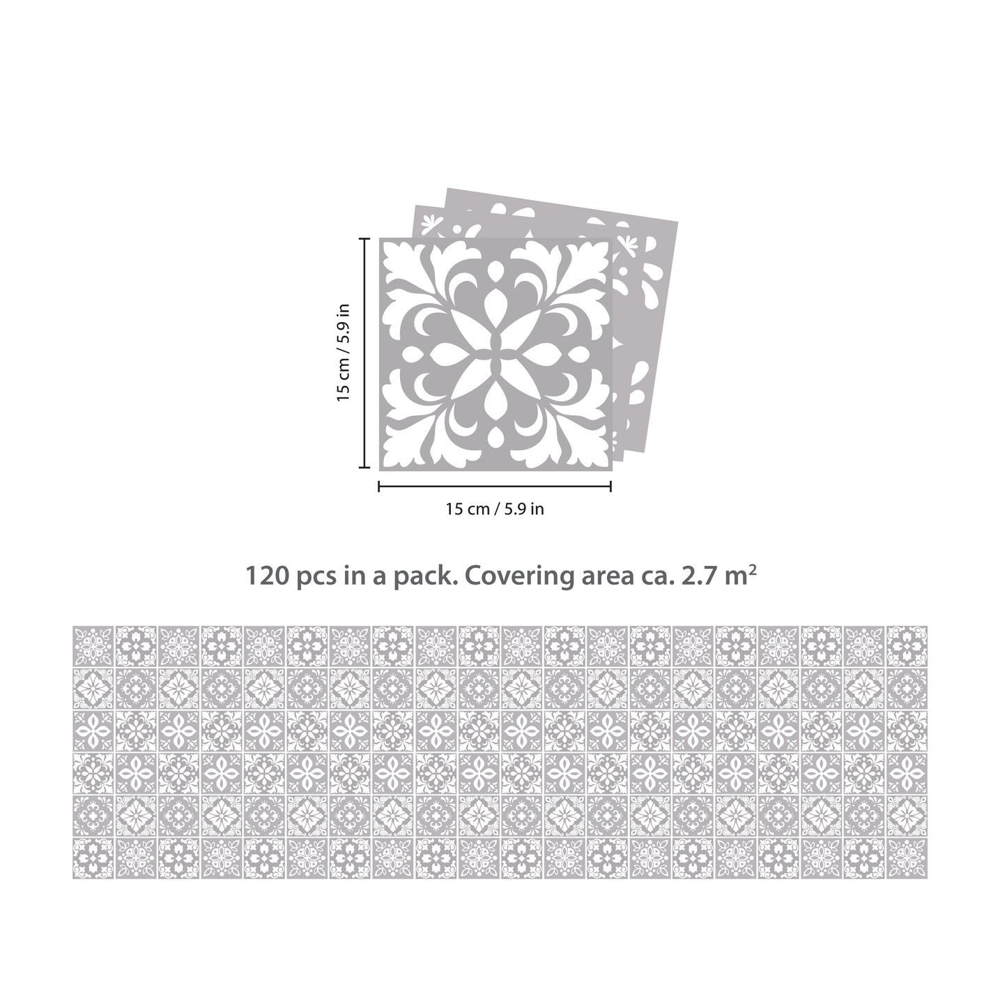 WT1556Y - Two Tone Grey Color Tile STicker - 24 pcs