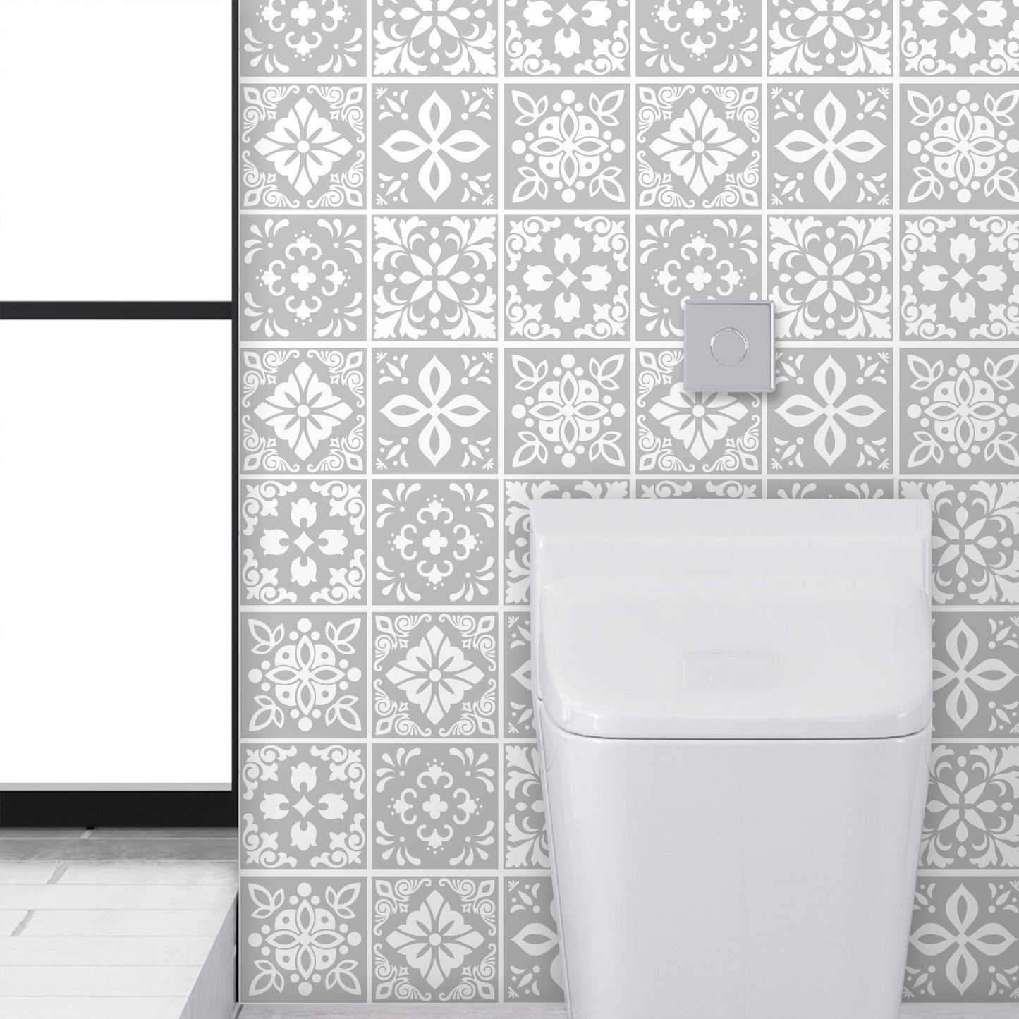 WT1556 - Andalu Light Grey Cement Spanish Wall Tile Sticker Set - 15 cm x 15 cm - 24 pcs