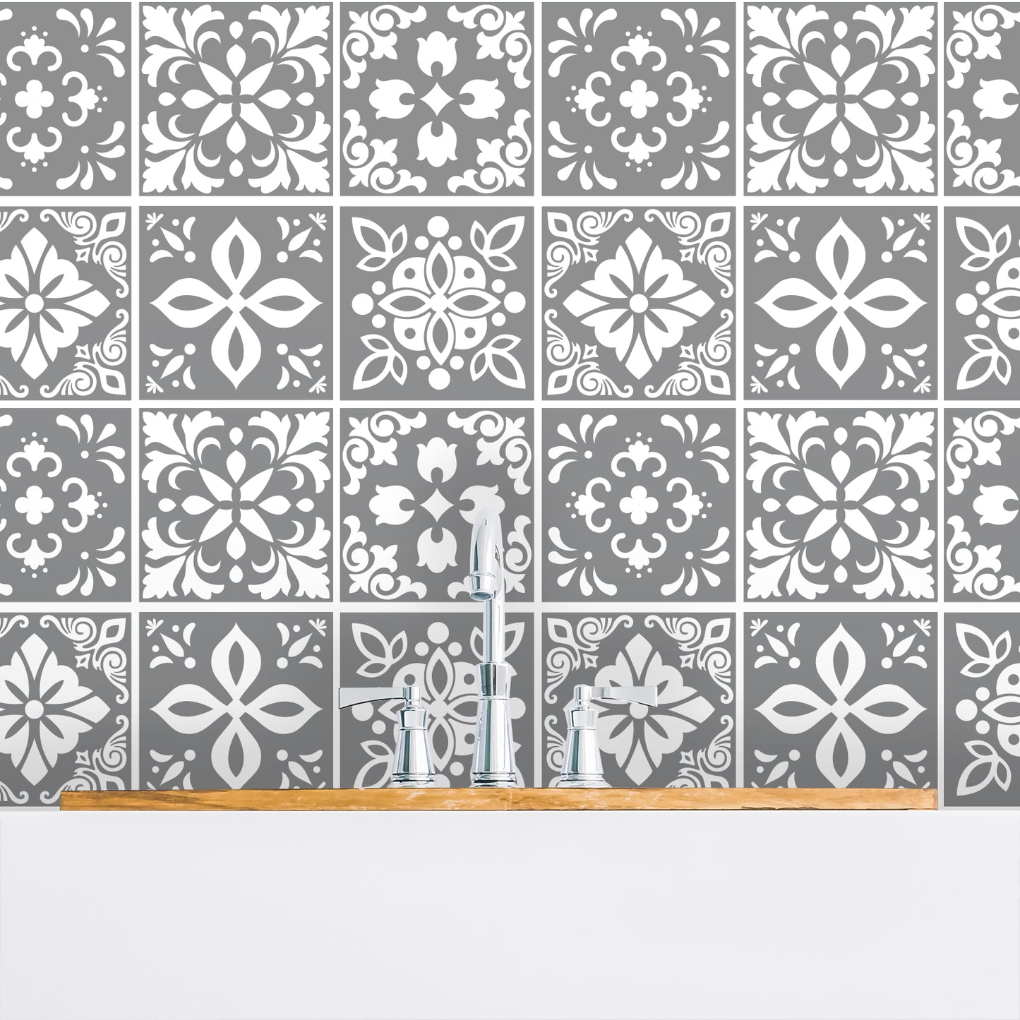 WT1557 - Banc's Dark Grey Cement Spanish Wall Tile Sticker Set - 15 cm x 15 cm - 24 pcs