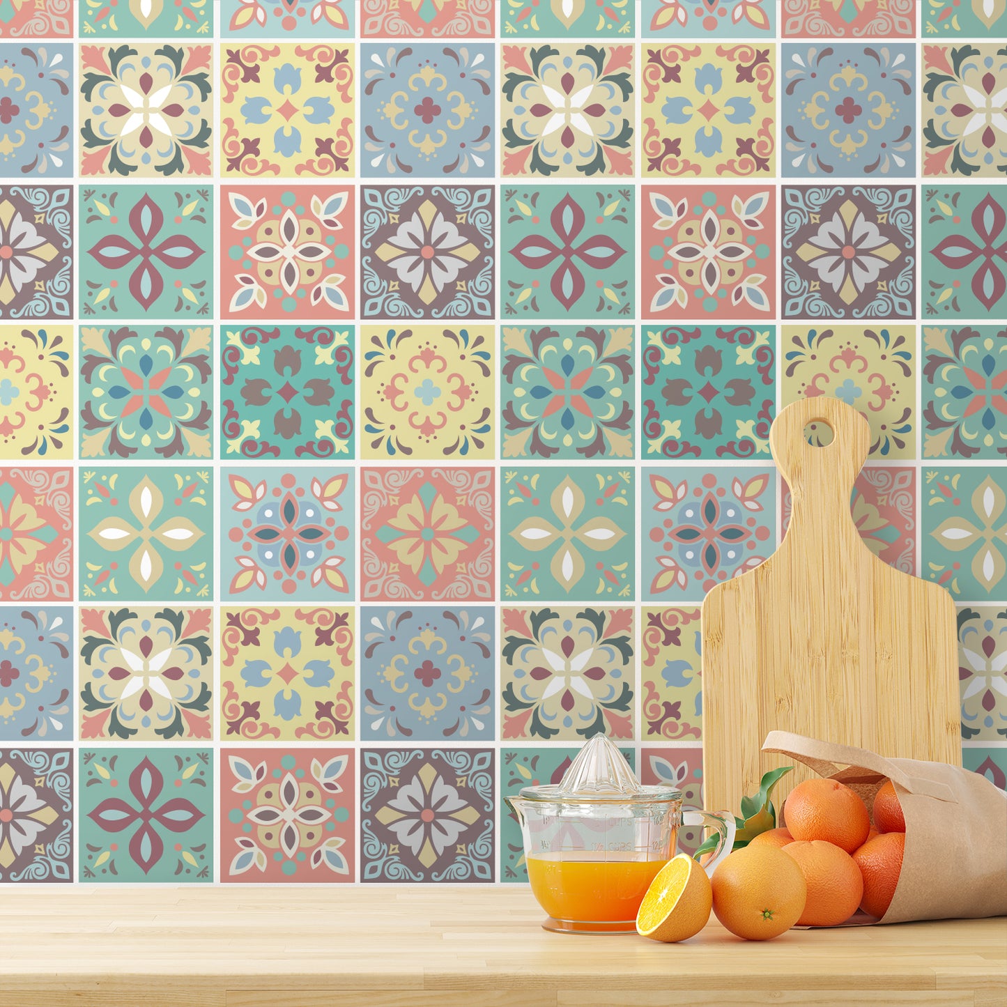 WT1558 - Marbella Colourful Spanish Wall Tile Sticker Set - 15 cm x 15 cm - 24 pcs