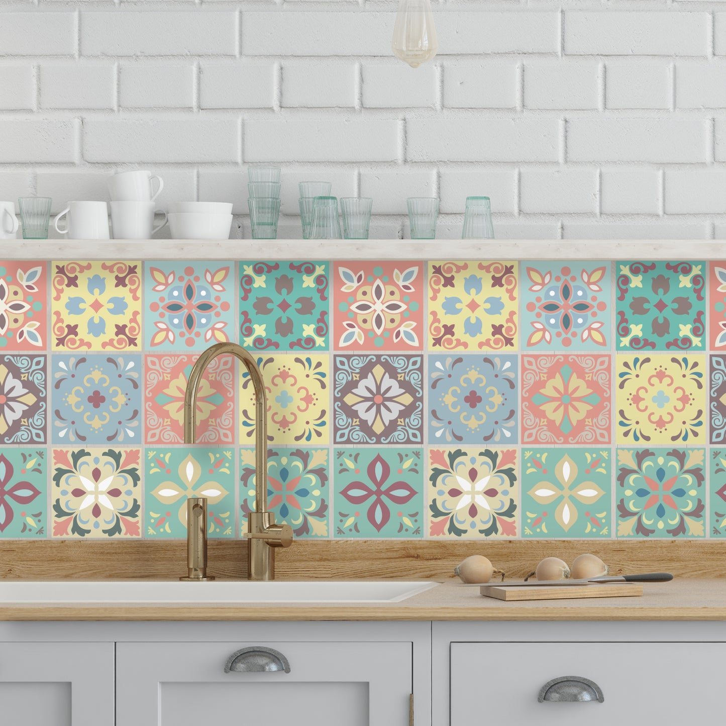 WT1558 - Marbella Colourful Spanish Wall Tile Sticker Set - 15 cm x 15 cm - 24 pcs