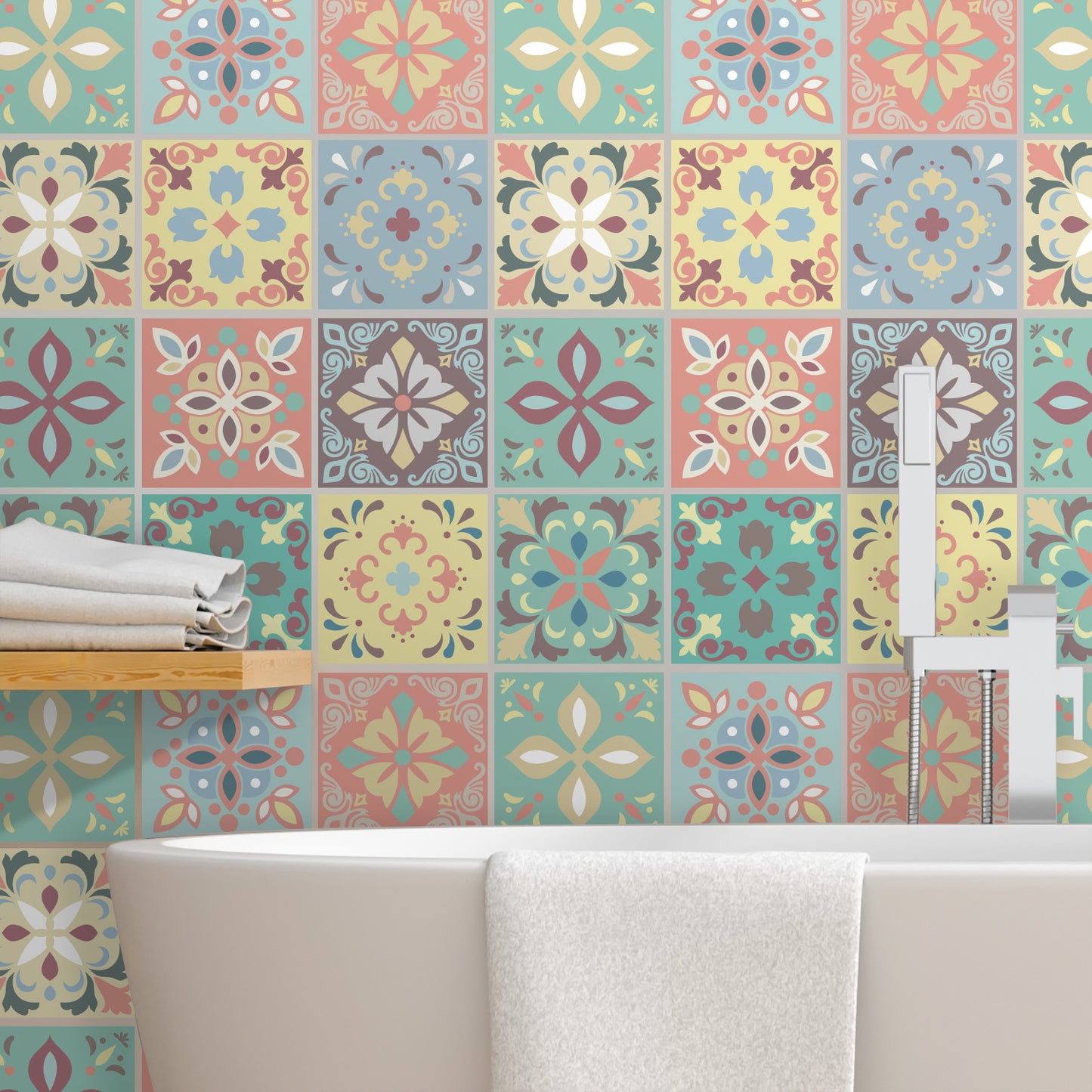WT1558 - Marbella Colourful Spanish Wall Tile Sticker Set - 15 cm x 15 cm - 24 pcs