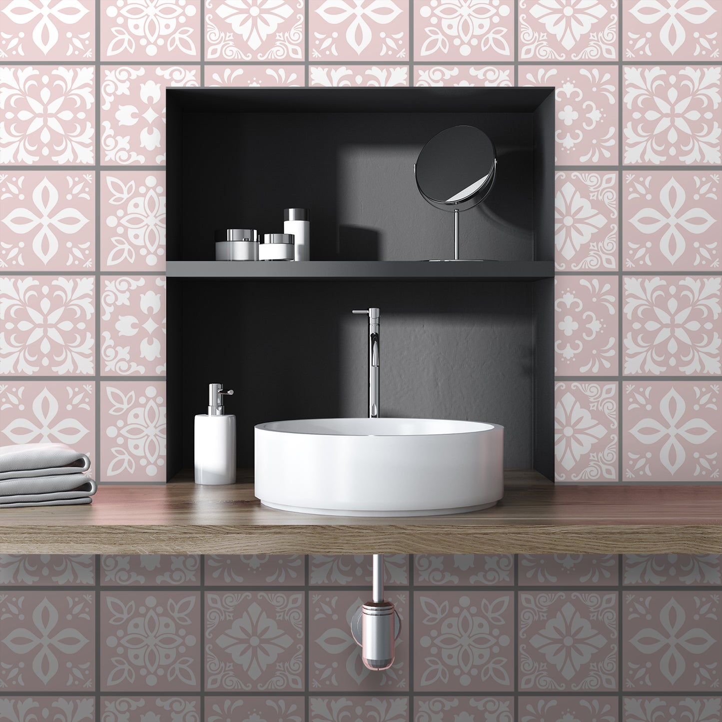WT1559 - Sevilla Light Pink Spanish Wall Tile Sticker Set - 15 cm x 15 cm - 24 pcs