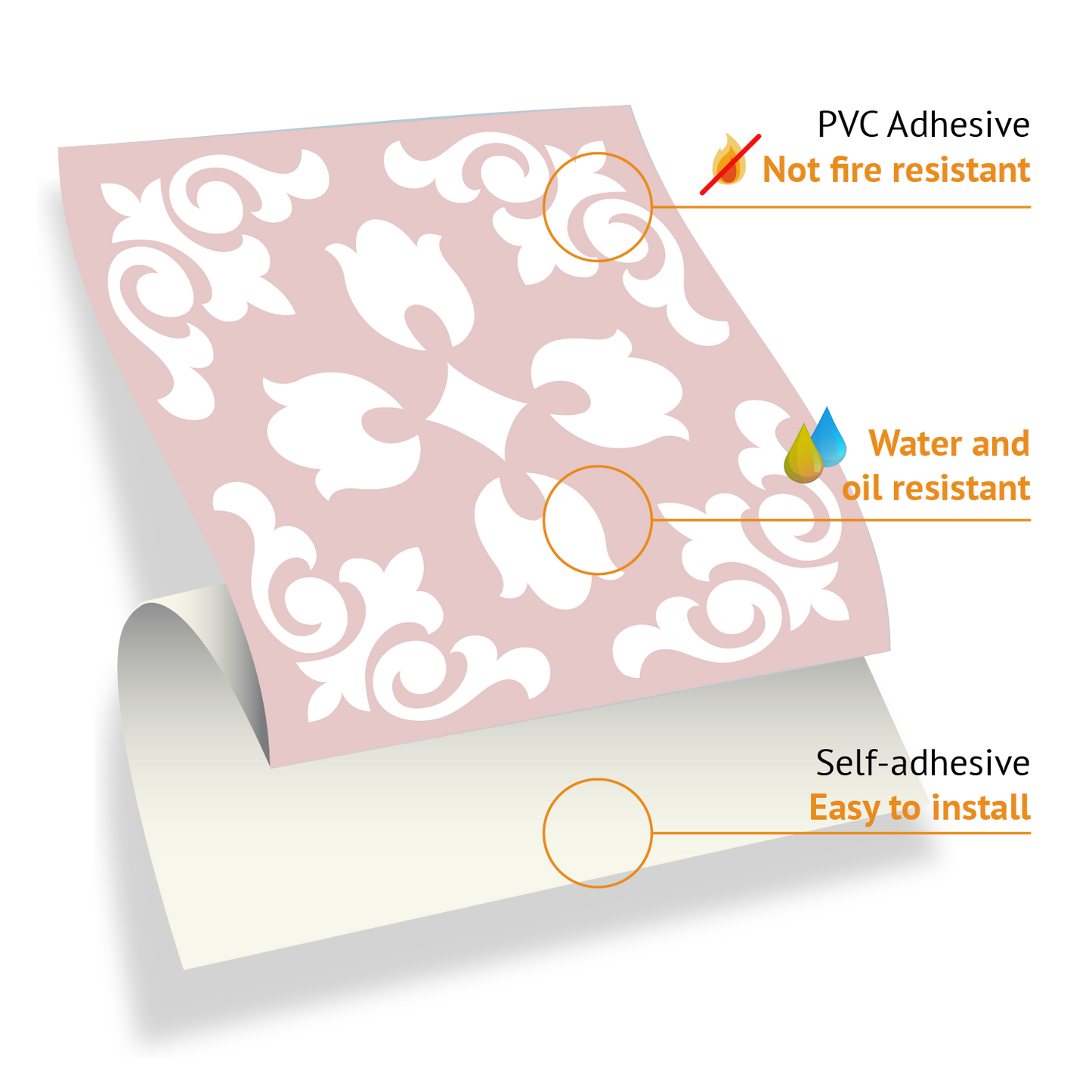 WT1559 - Sevilla Light Pink Spanish Wall Tile Sticker Set - 15 cm x 15 cm - 24 pcs